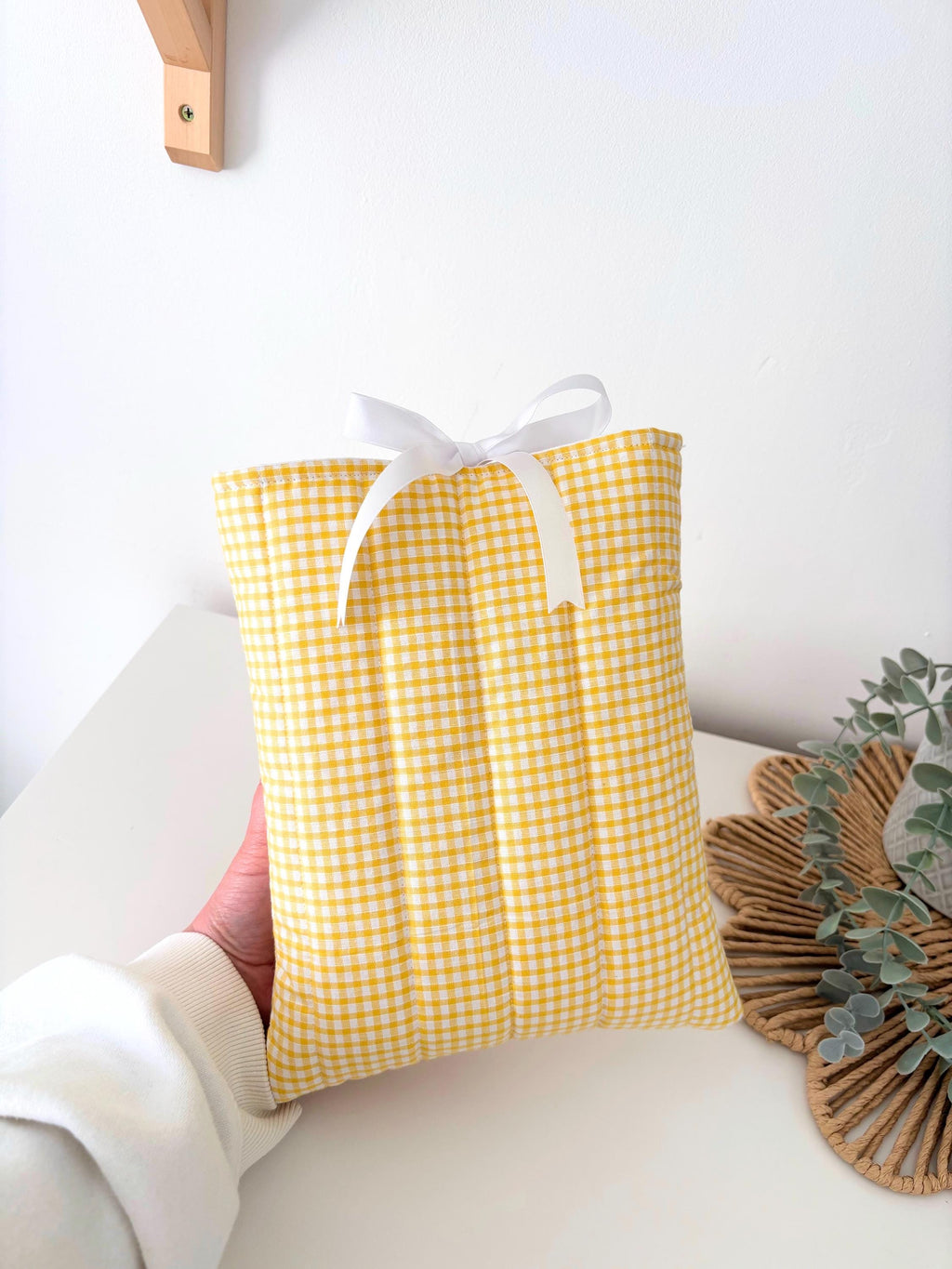 Yellow gingham quilted book sleeve
