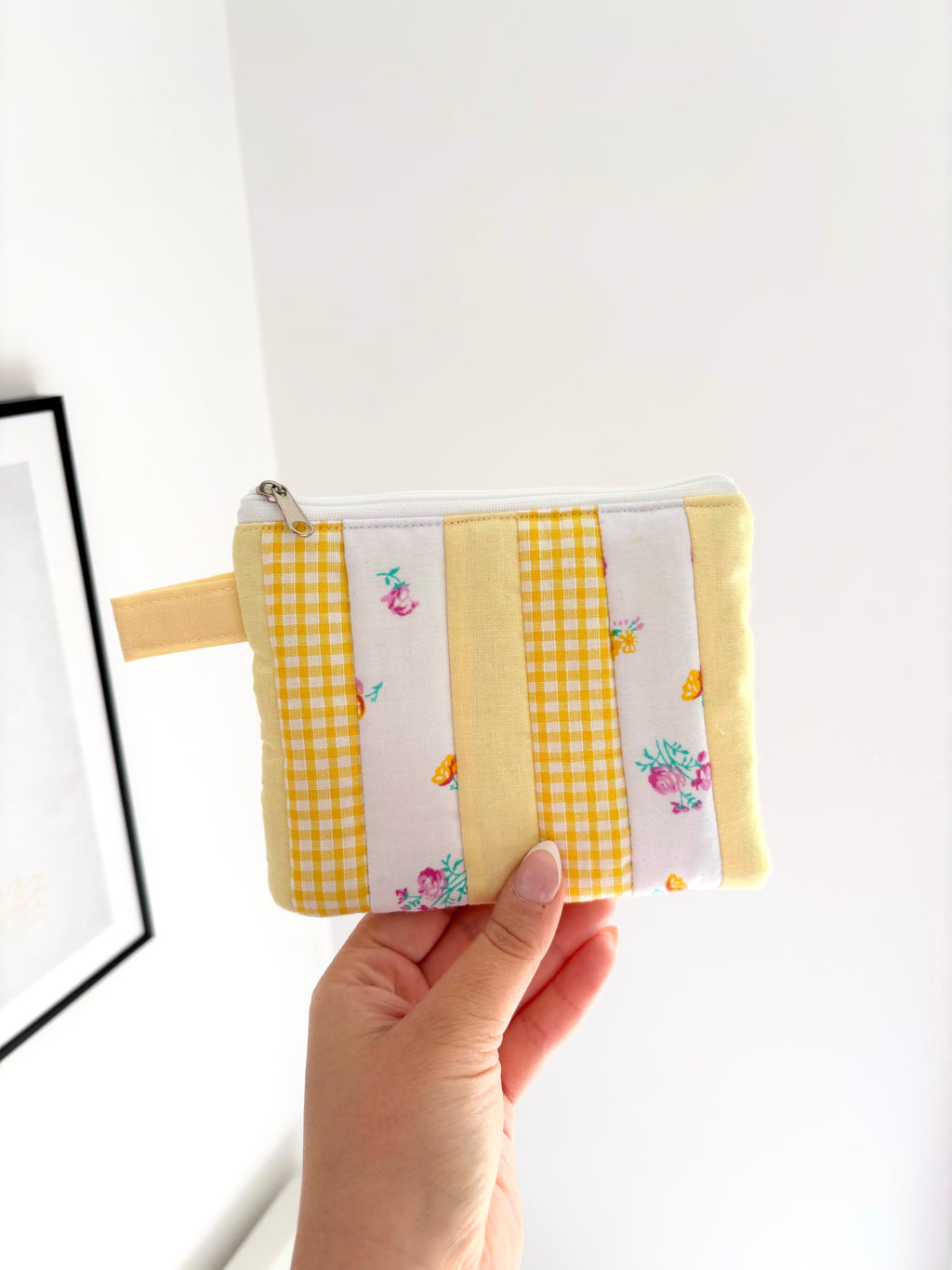 Small quilted yellow patchwork pouch