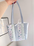 Pastel blue patchwork quilted tote bag