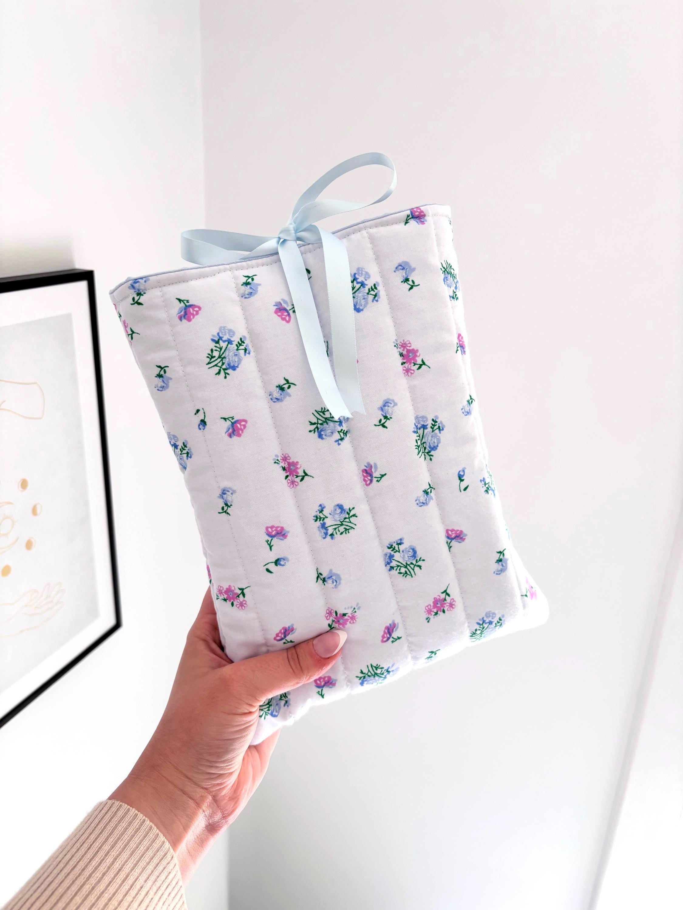 Blue floral quilted book sleeve