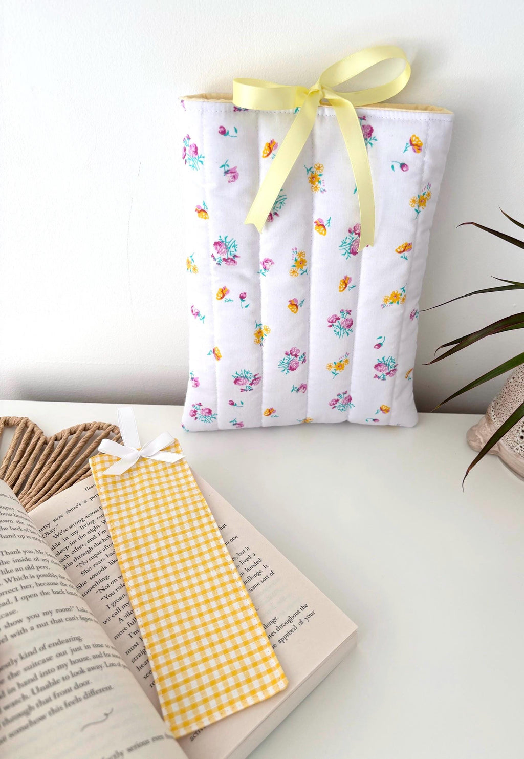 Yellow gingham fabric bookmark