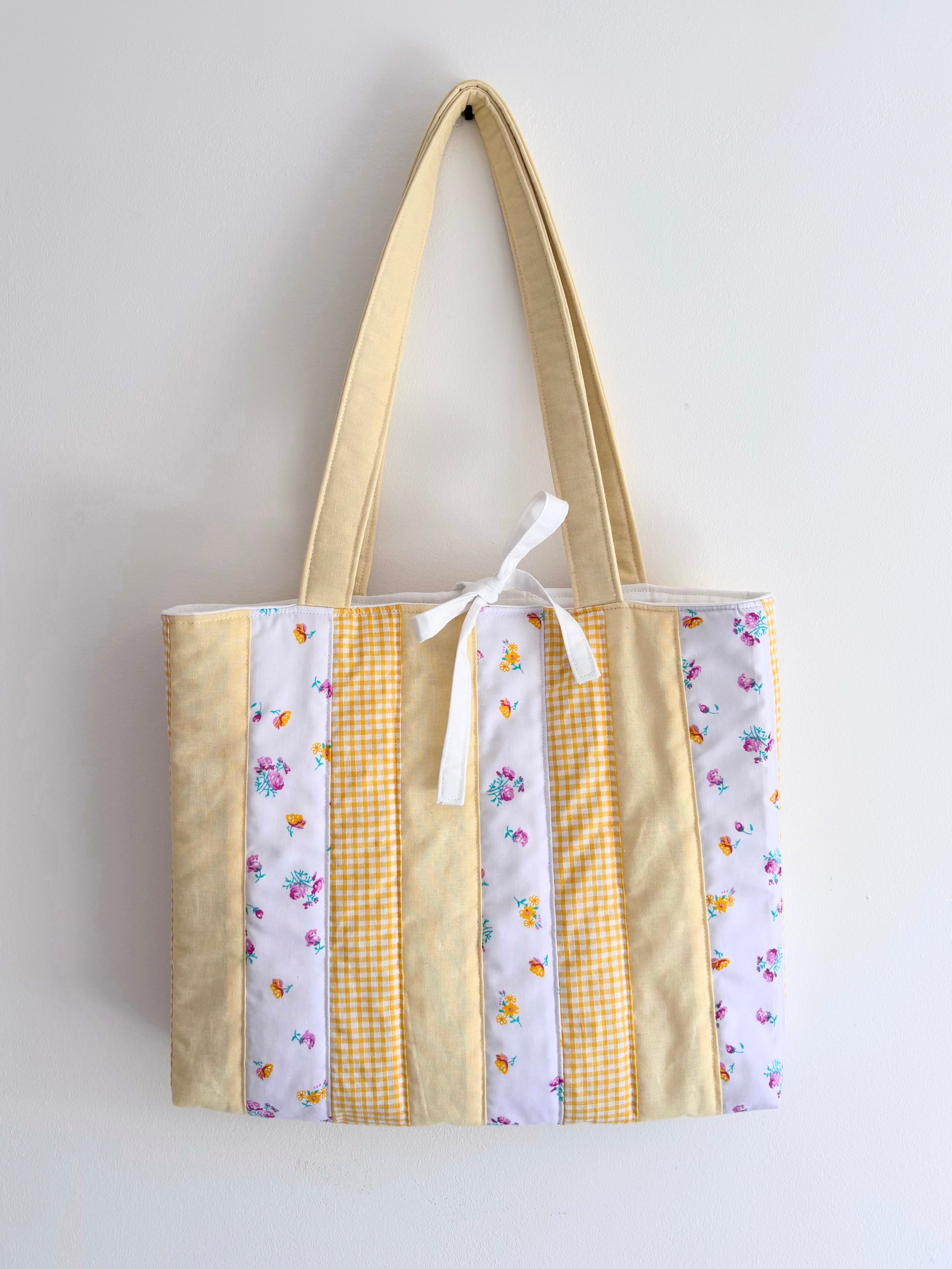 Yellow patchwork tote bag