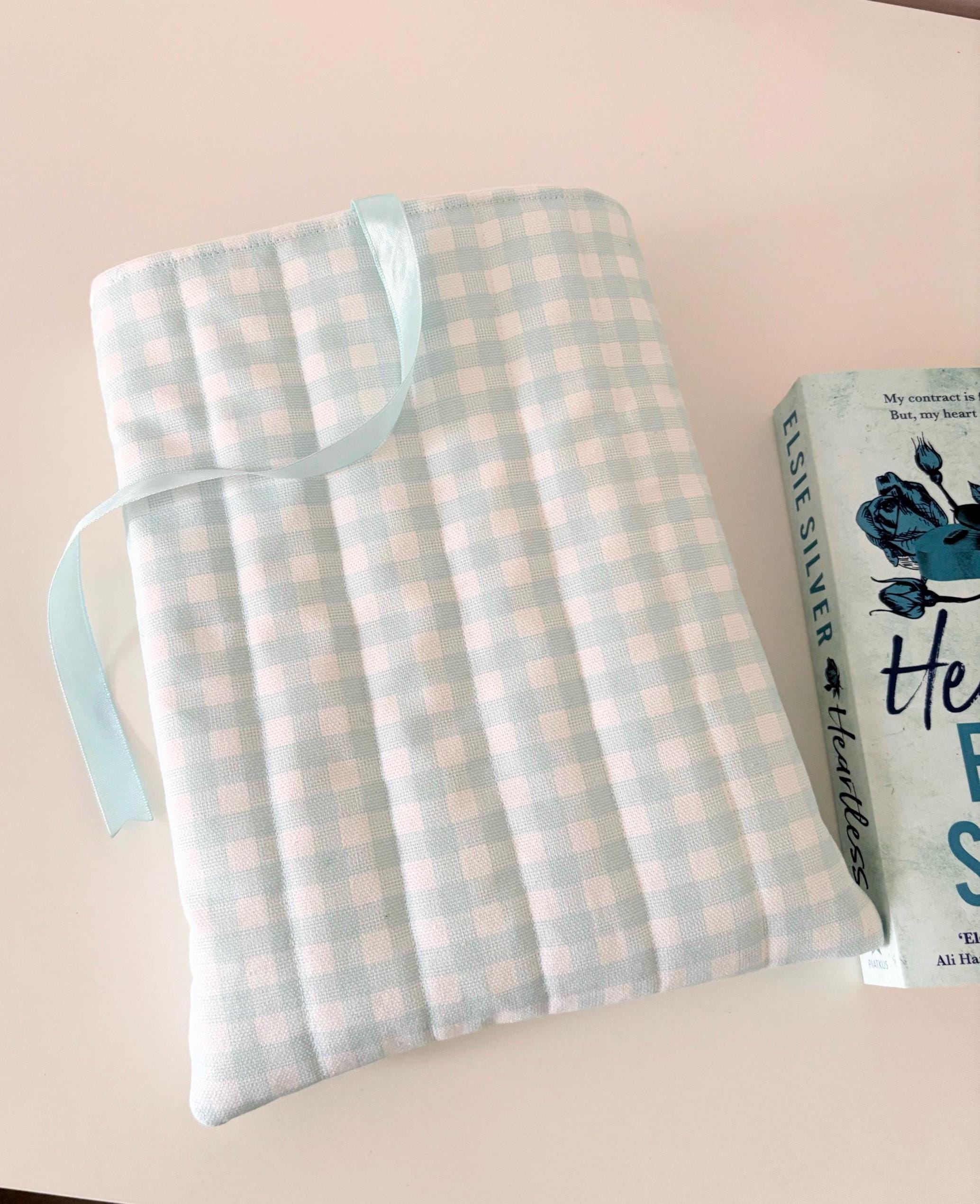Pastel blue gingham book sleeve