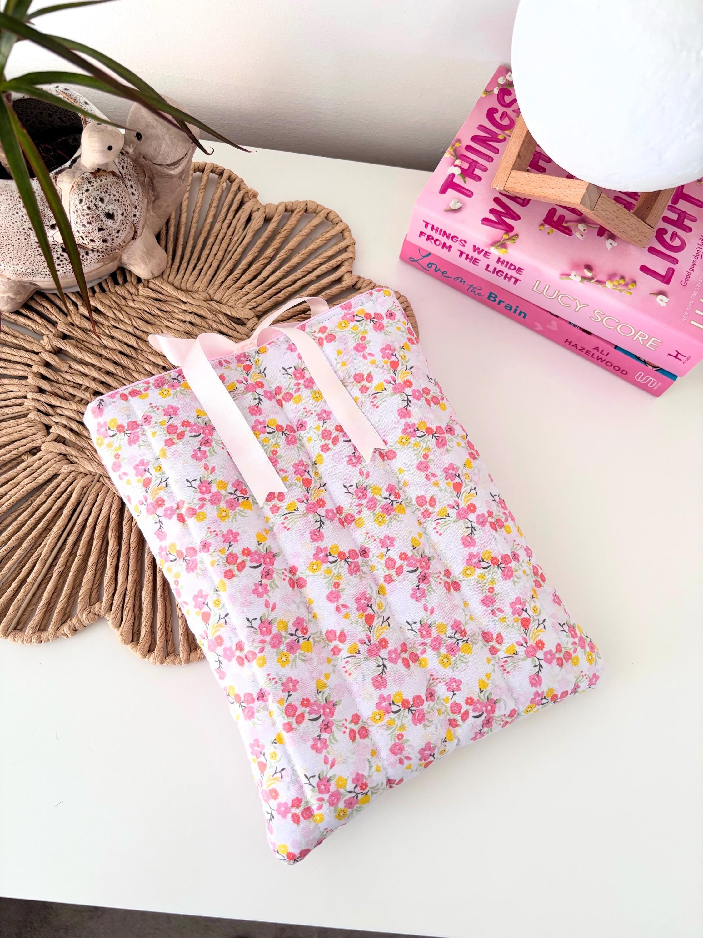 Pink blossom quilted book sleeve