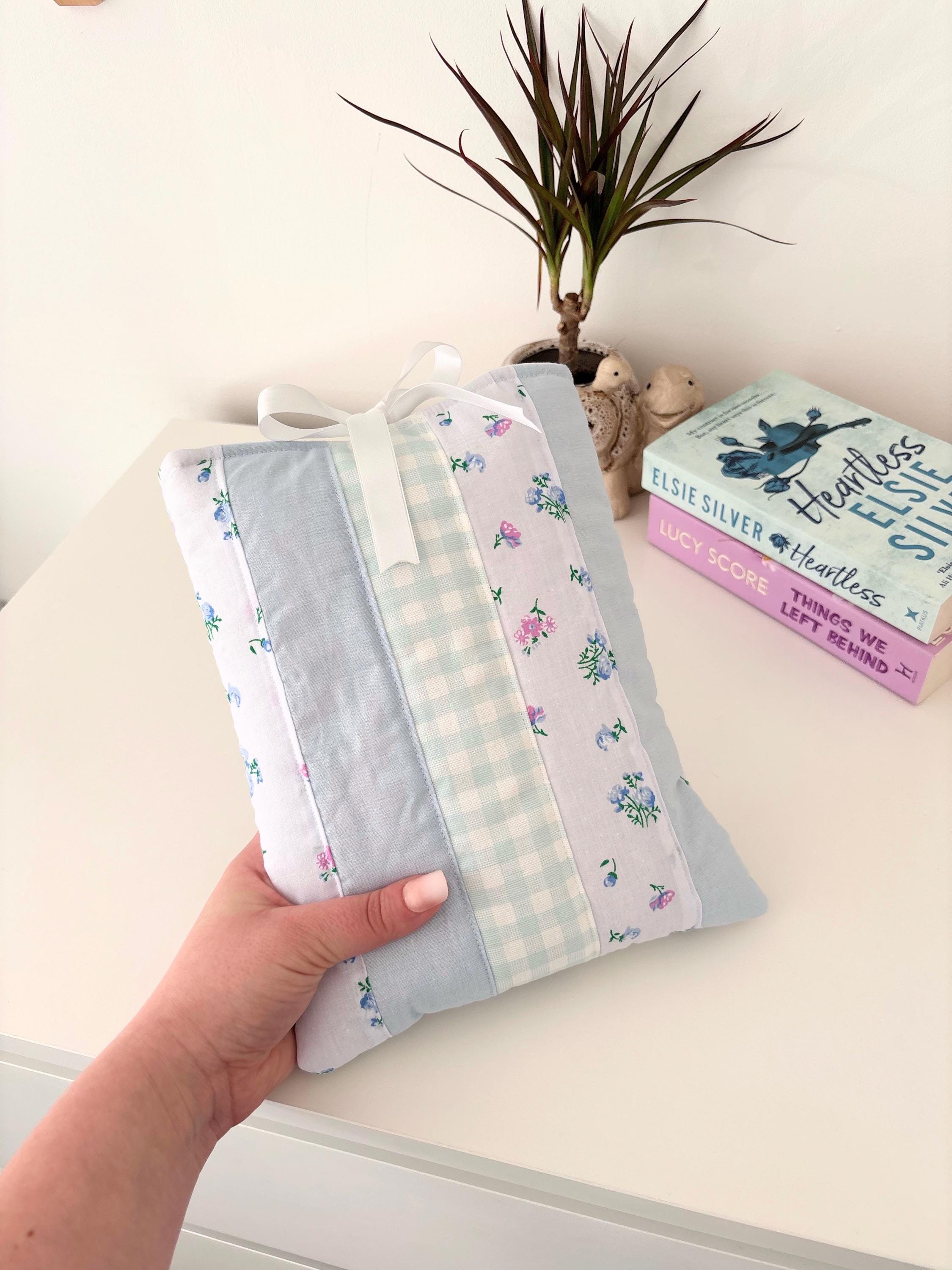 Pastel blue patchwork quilted book sleeve