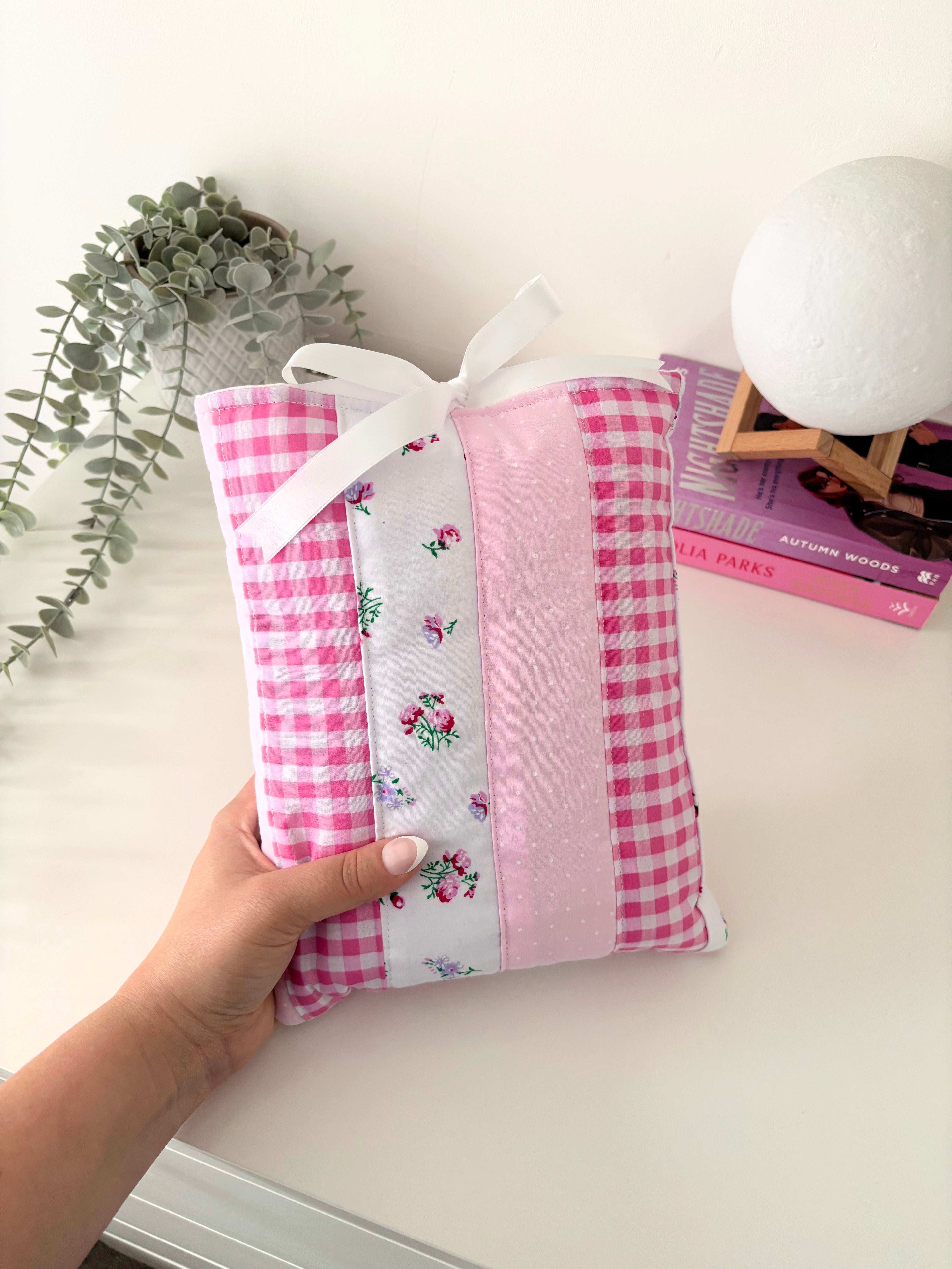 Candy pink patchwork book sleeve