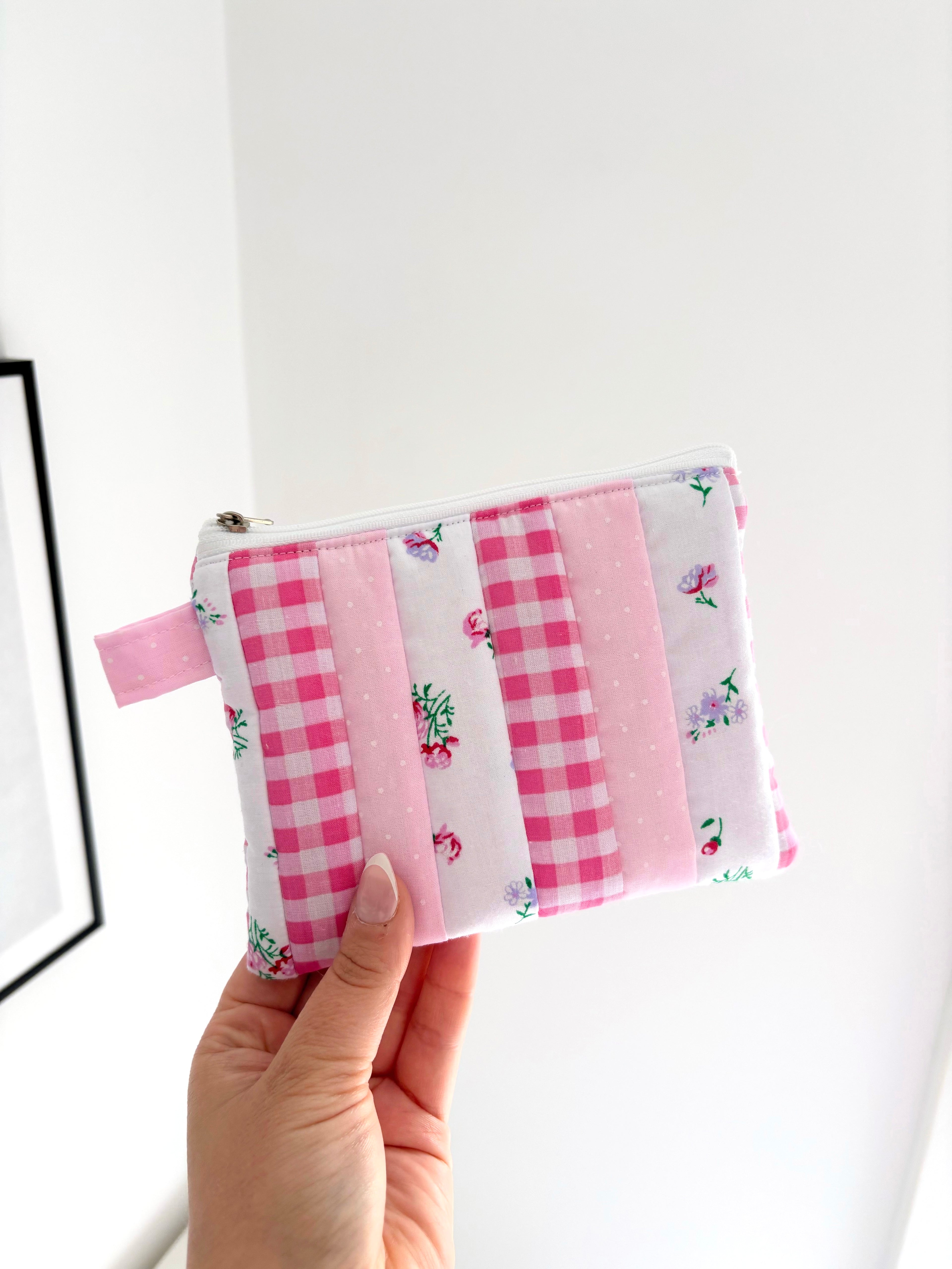 Small quilted pink patchwork pouch