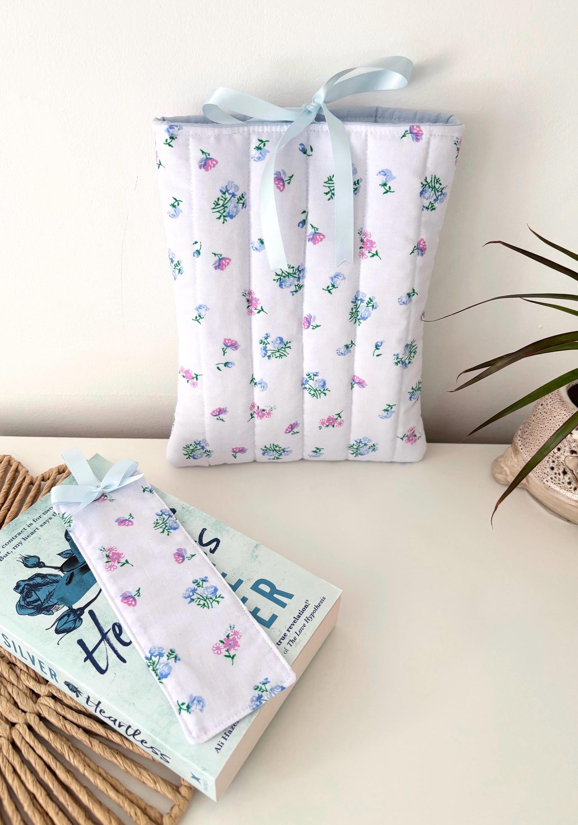 Blue floral quilted book sleeve