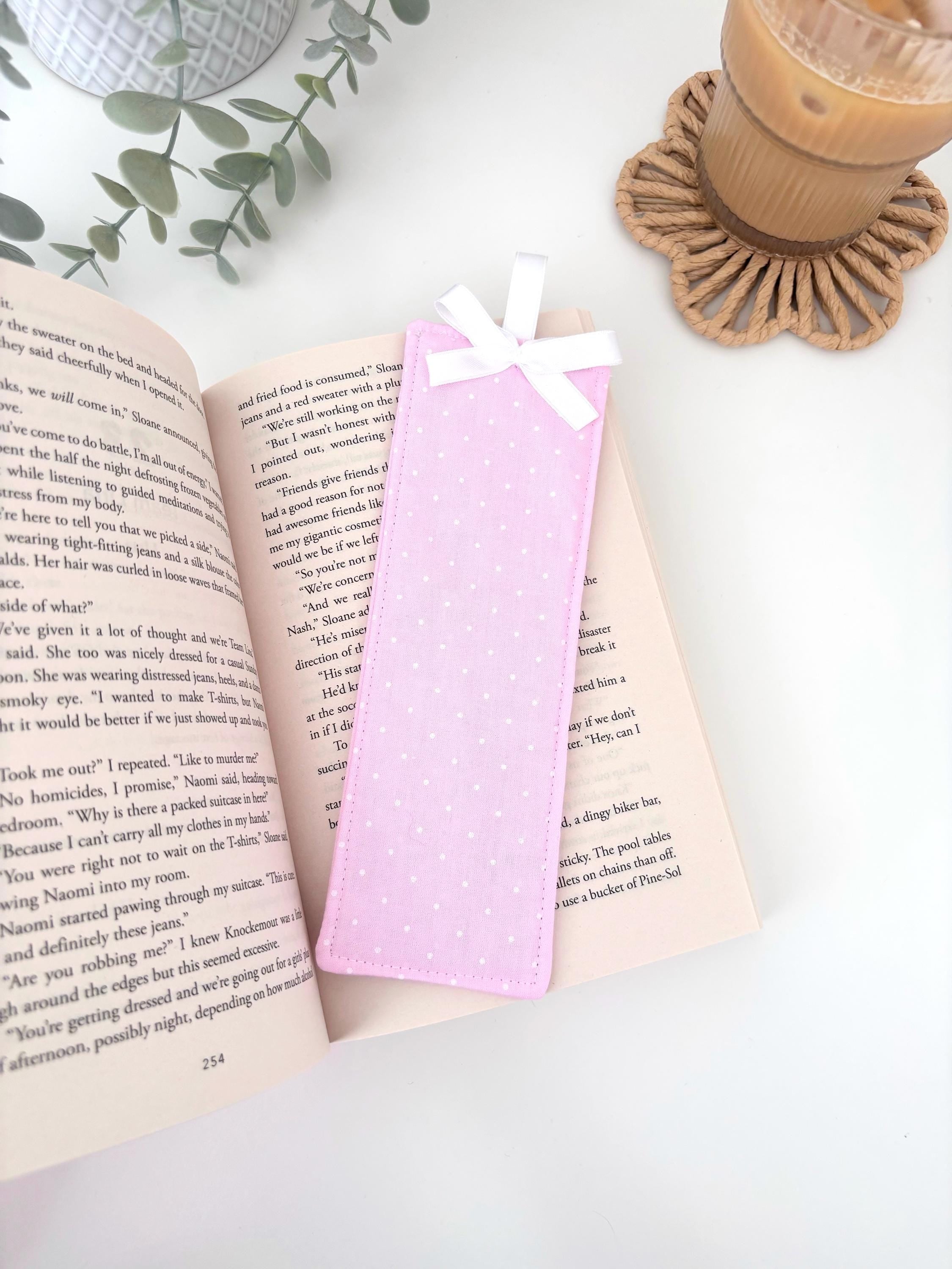 Citrus / pink polka dot fabric bookmark