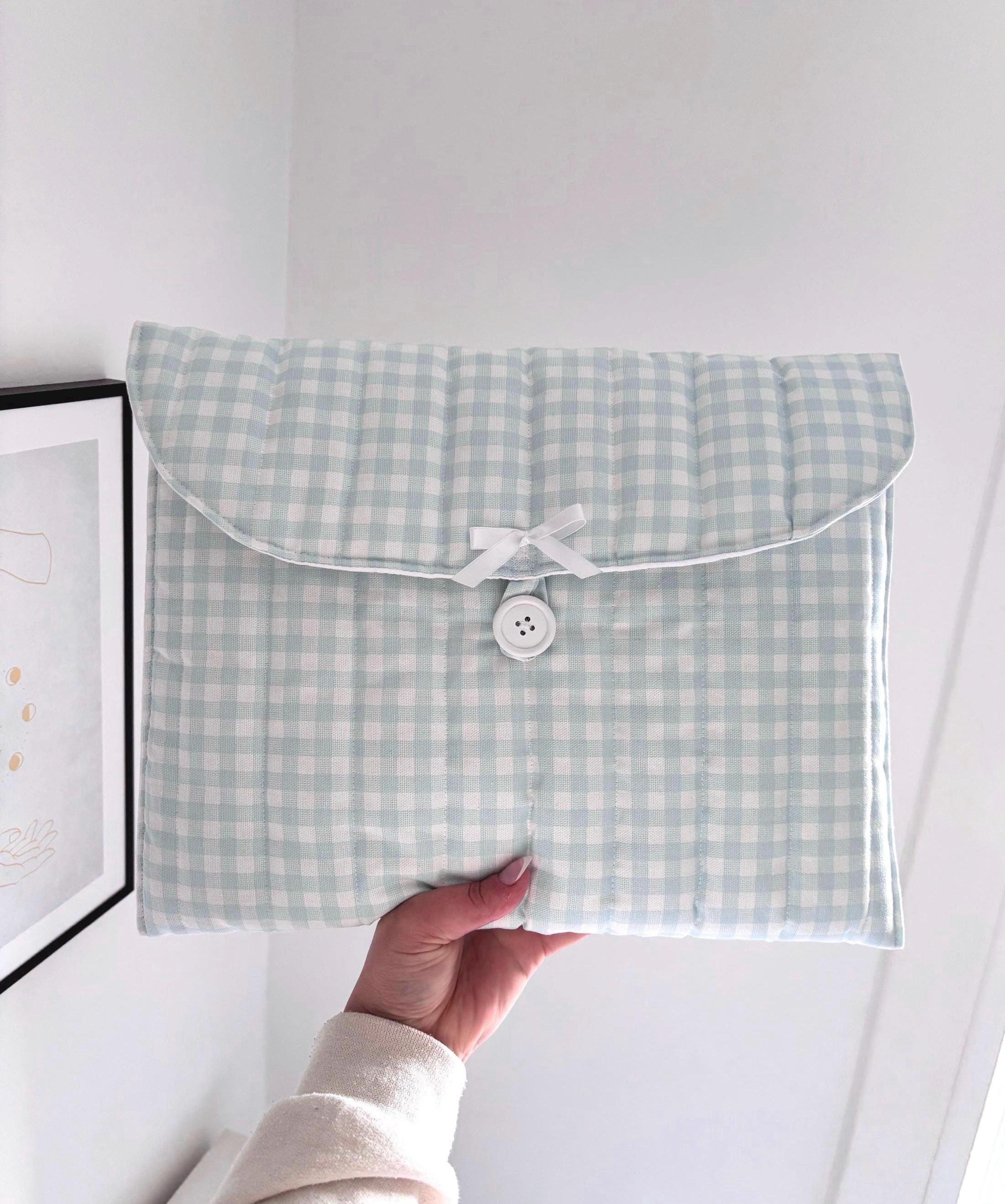 13” pastel blue gingham quilted laptop sleeve
