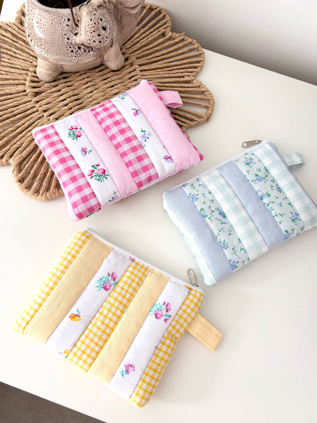 Small quilted pink patchwork pouch