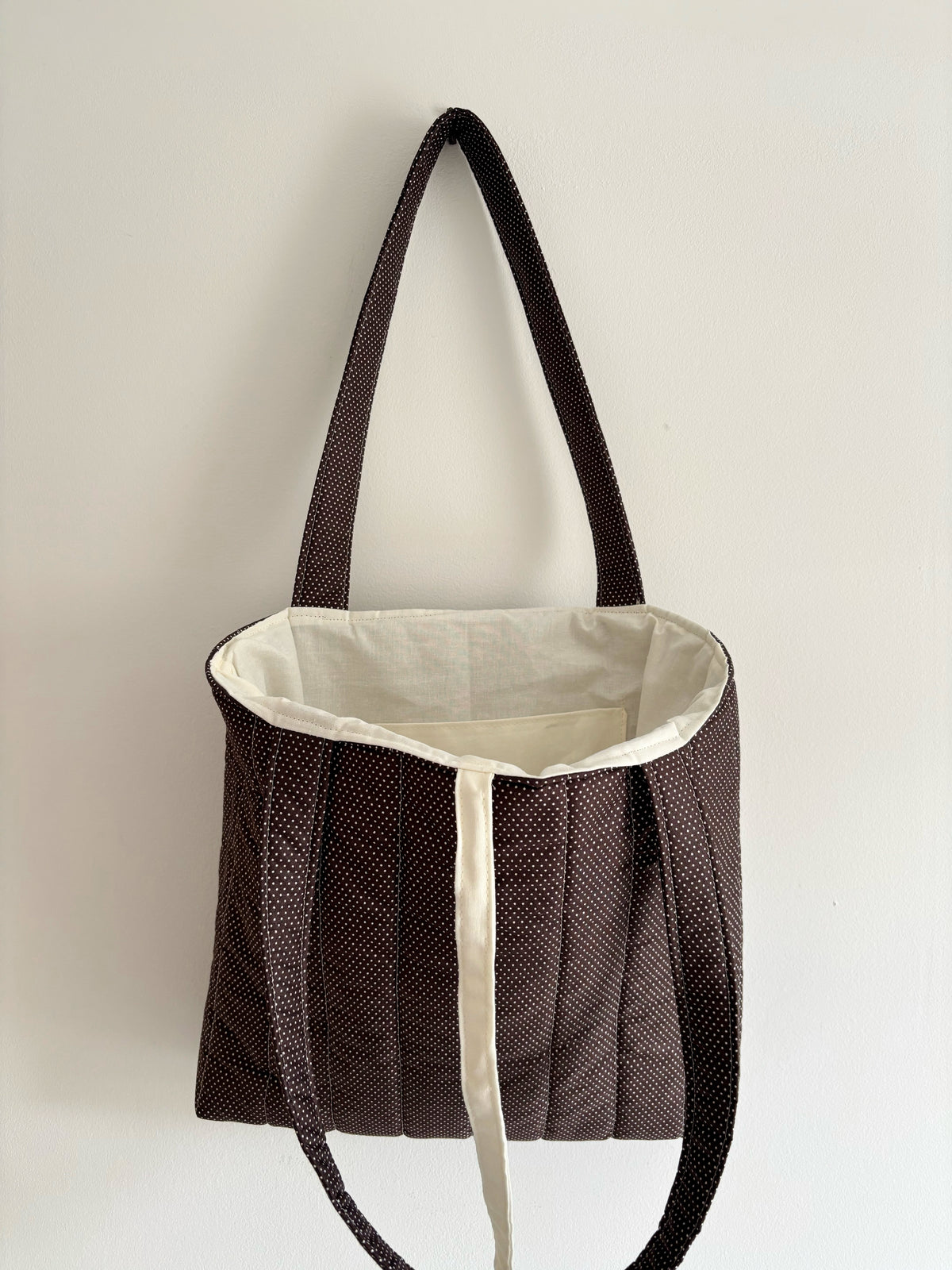 Brown mini polka dot quilted tote bag