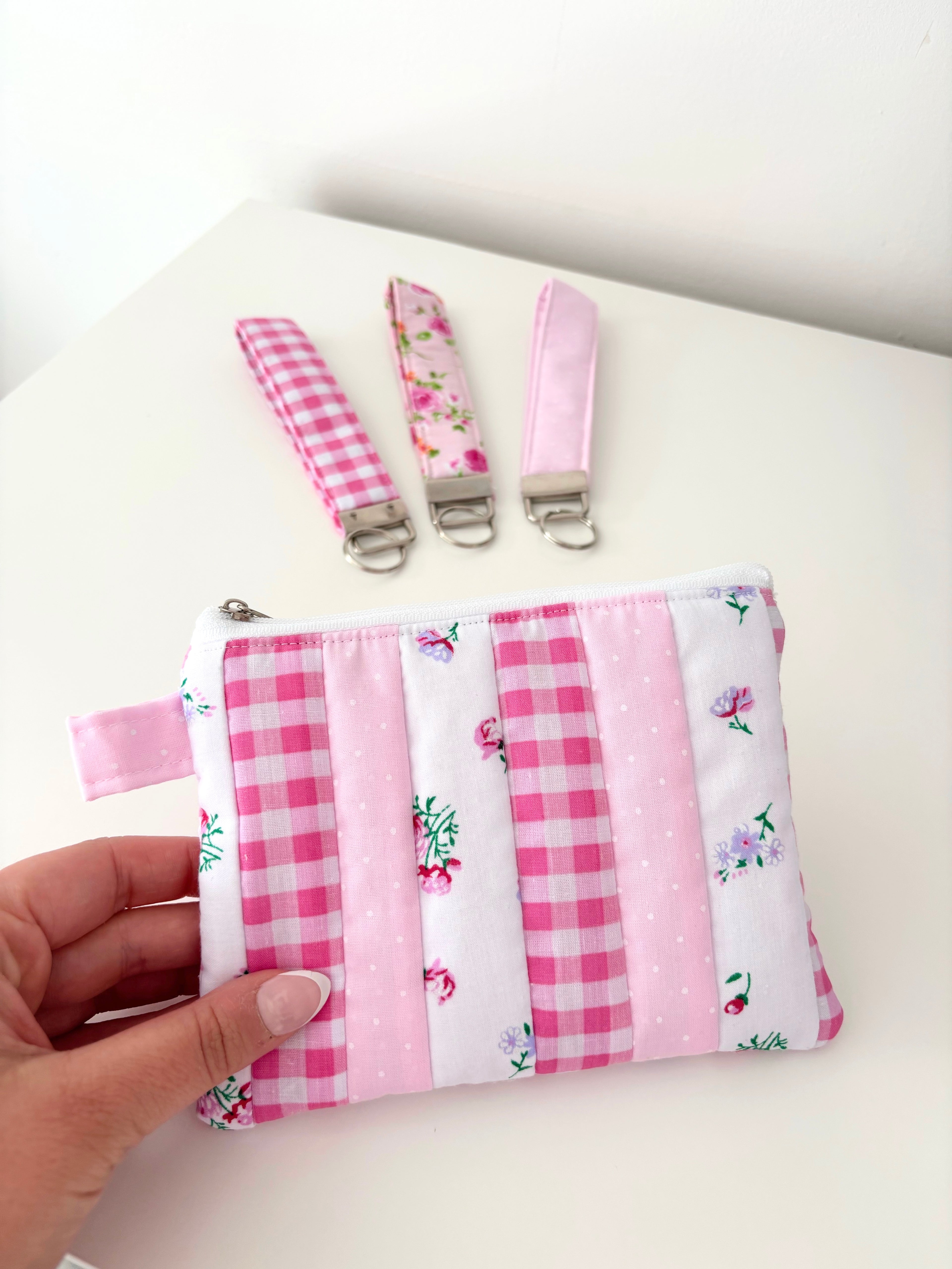 Small quilted pink patchwork pouch