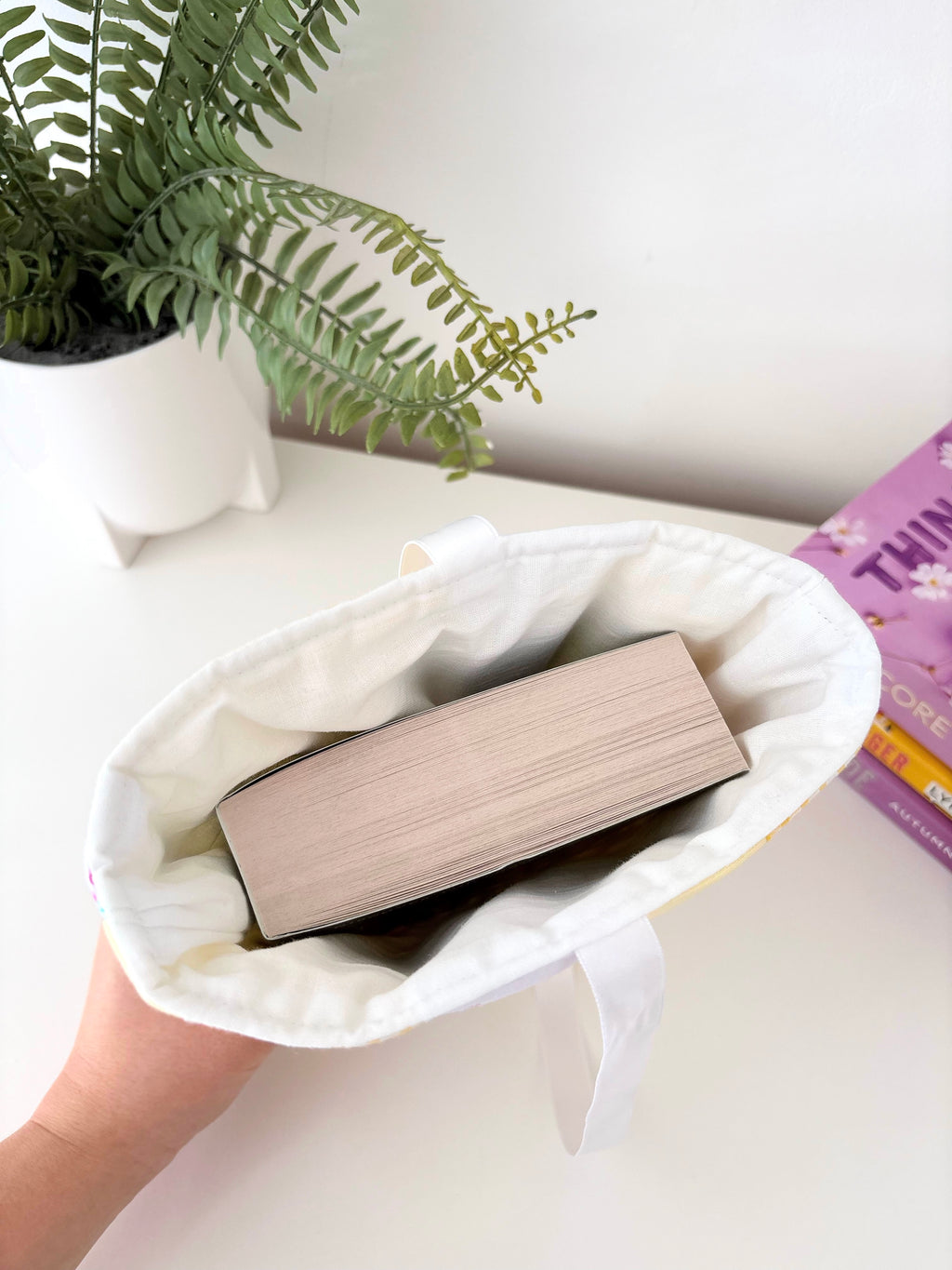 Yellow patchwork book sleeve