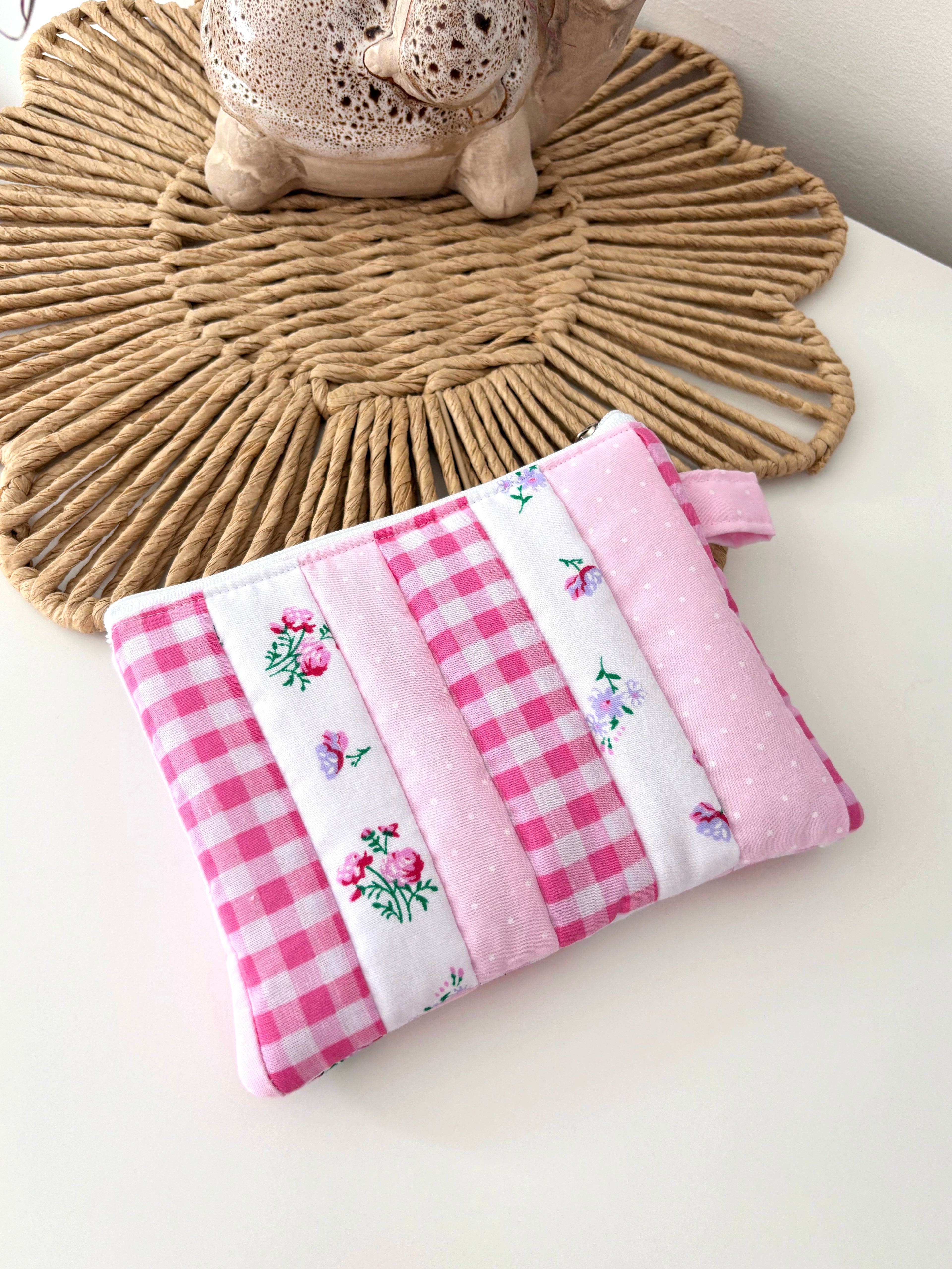 Small quilted pink patchwork pouch