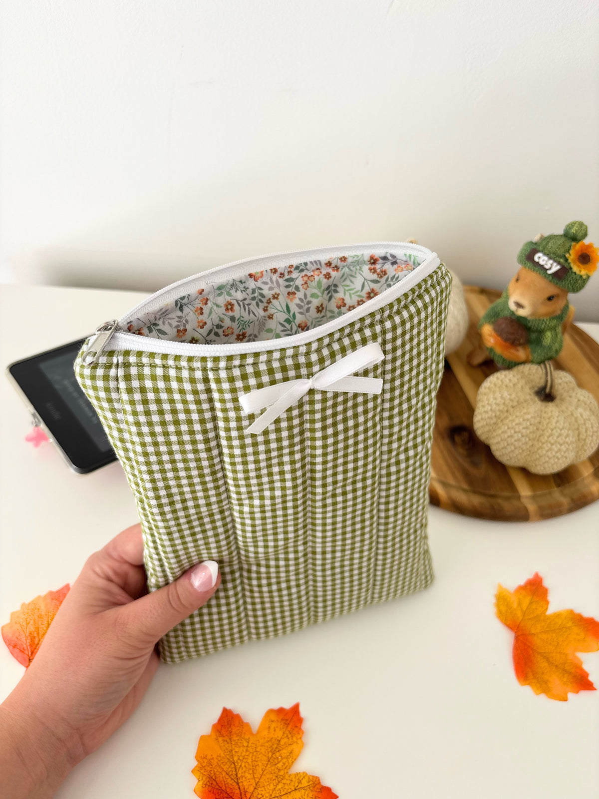 Green gingham kindle sleeve