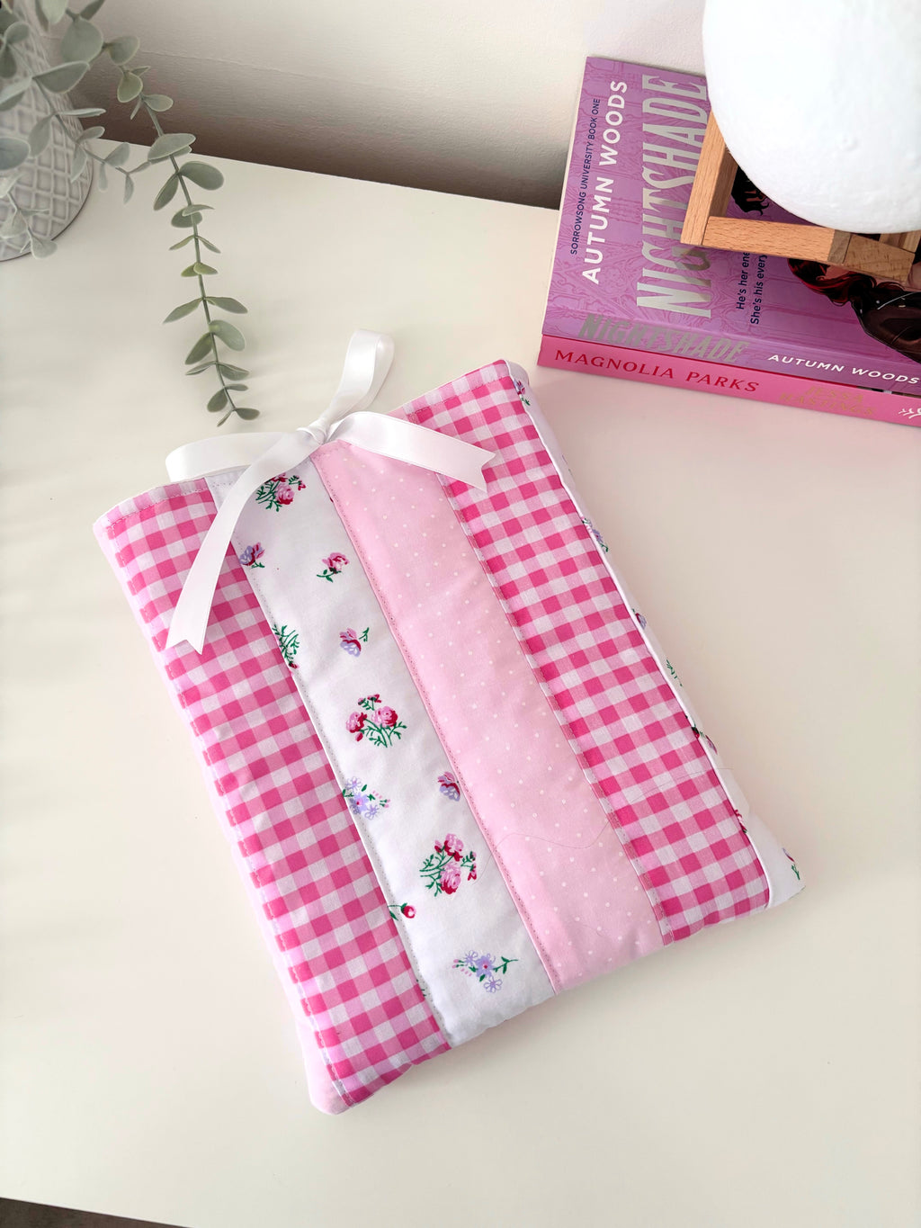 Candy pink patchwork book sleeve