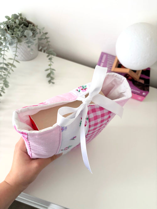 Candy pink patchwork book sleeve