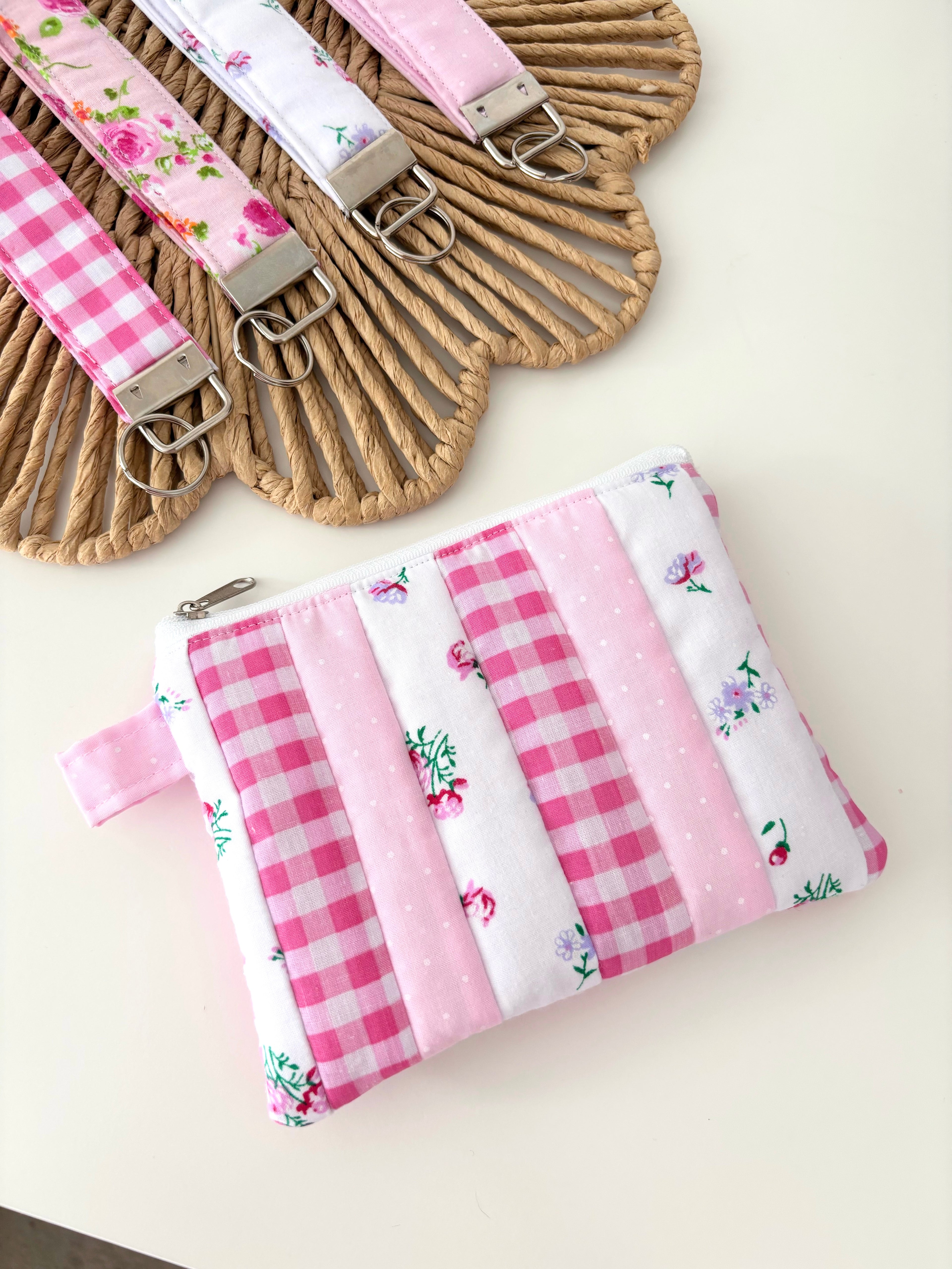Small quilted pink patchwork pouch