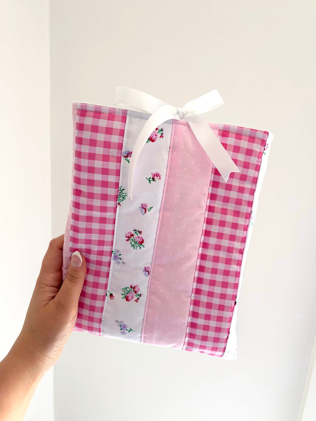 Candy pink patchwork book sleeve