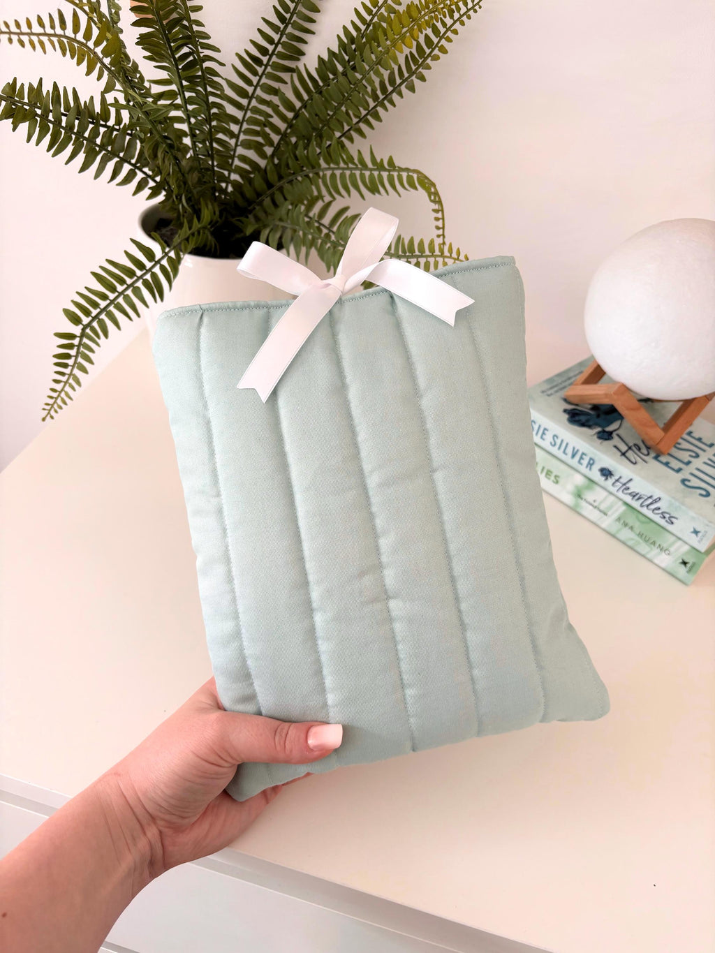 Duck egg blue quilted book sleeve