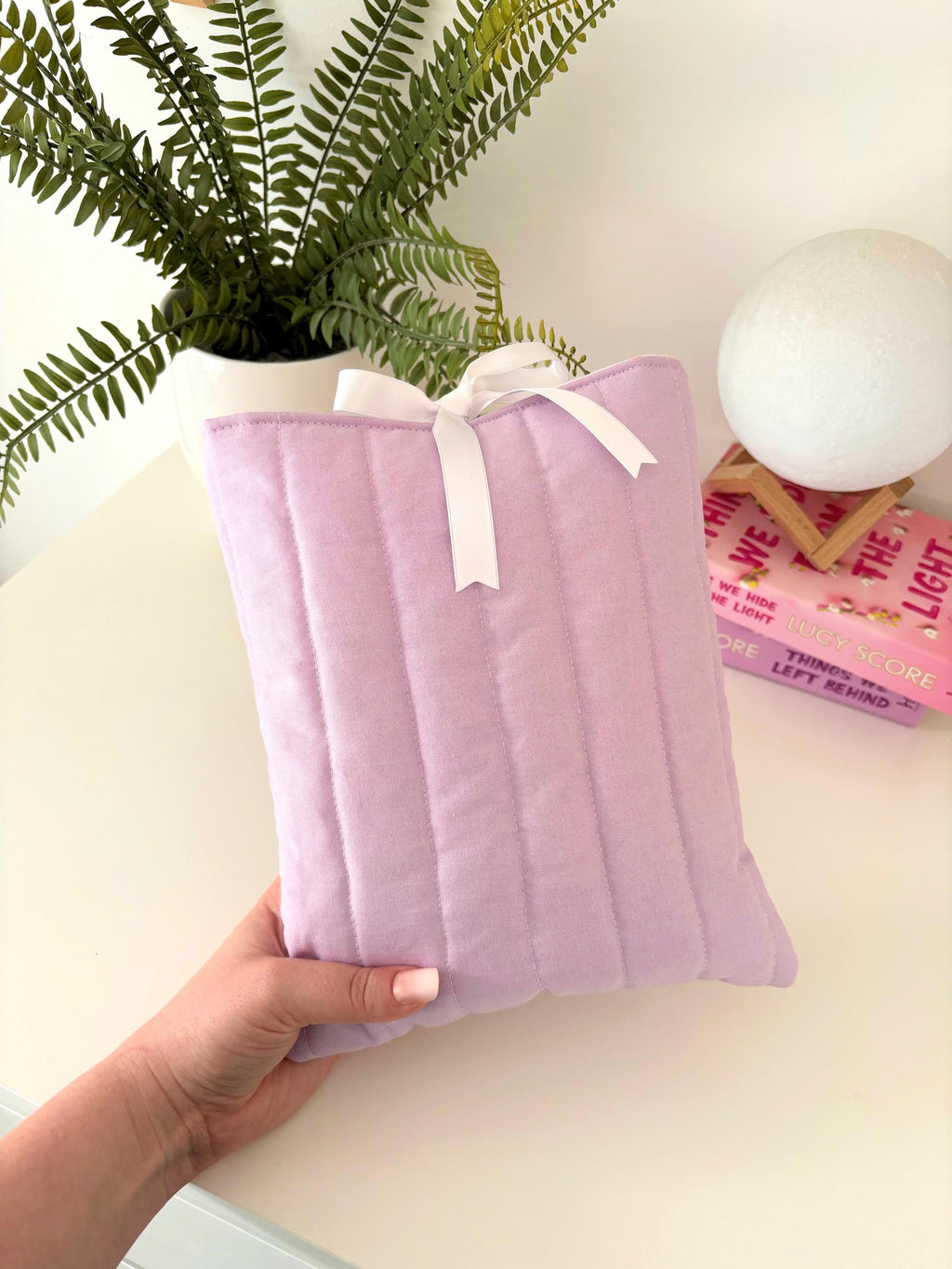 Lilac quilted book sleeve