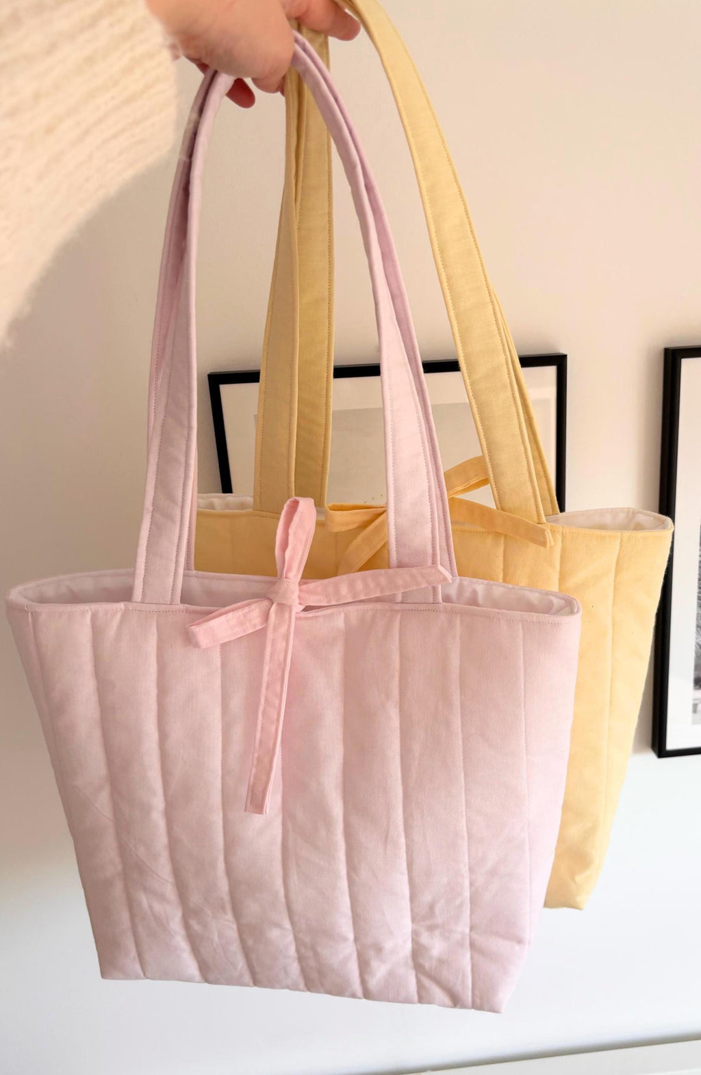 Pastel pink quilted tote bag
