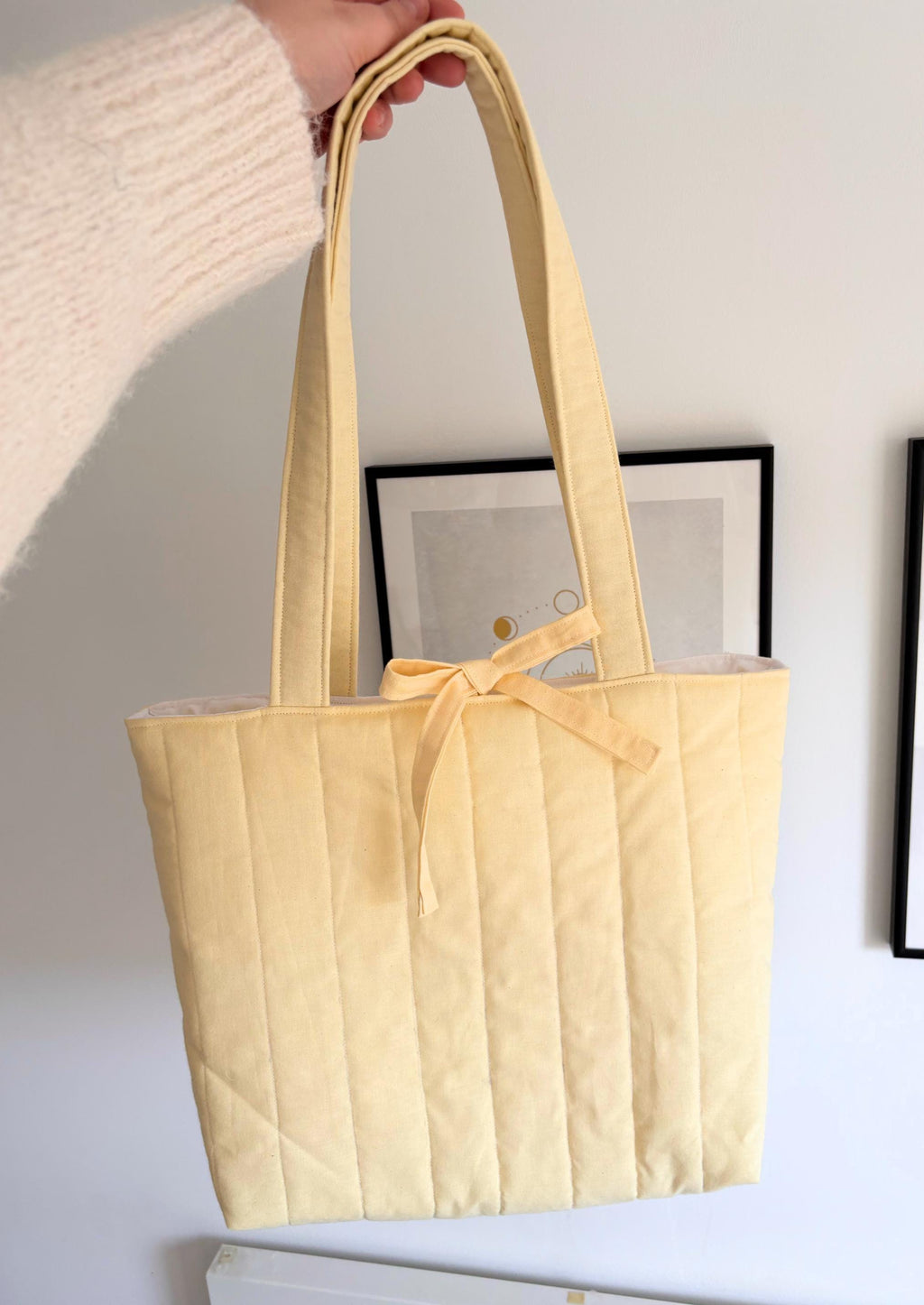 Butter yellow pastel quilted tote bag