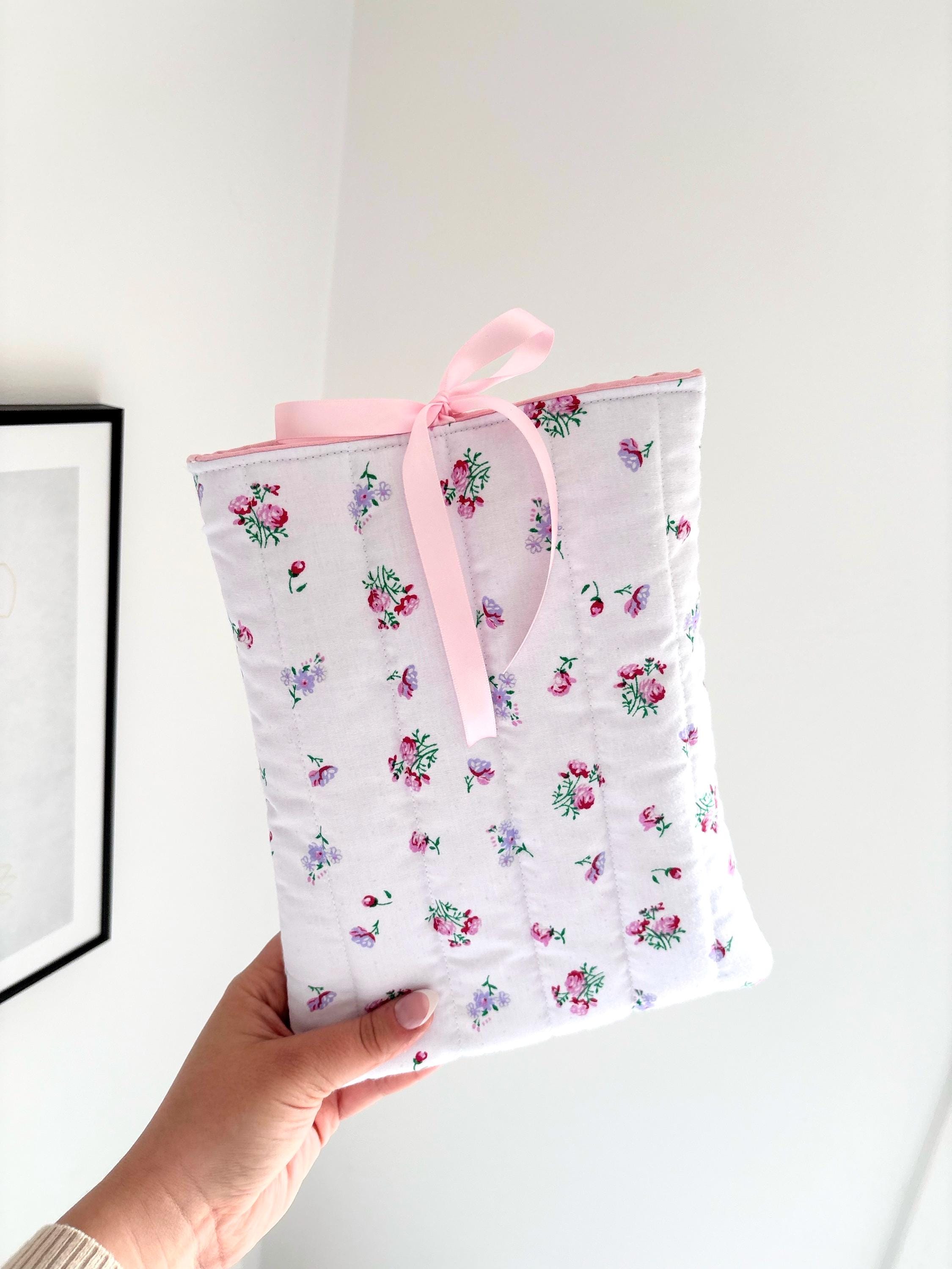 Pink floral quilted book sleeve