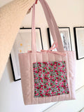 Pink floral quilted tote bag