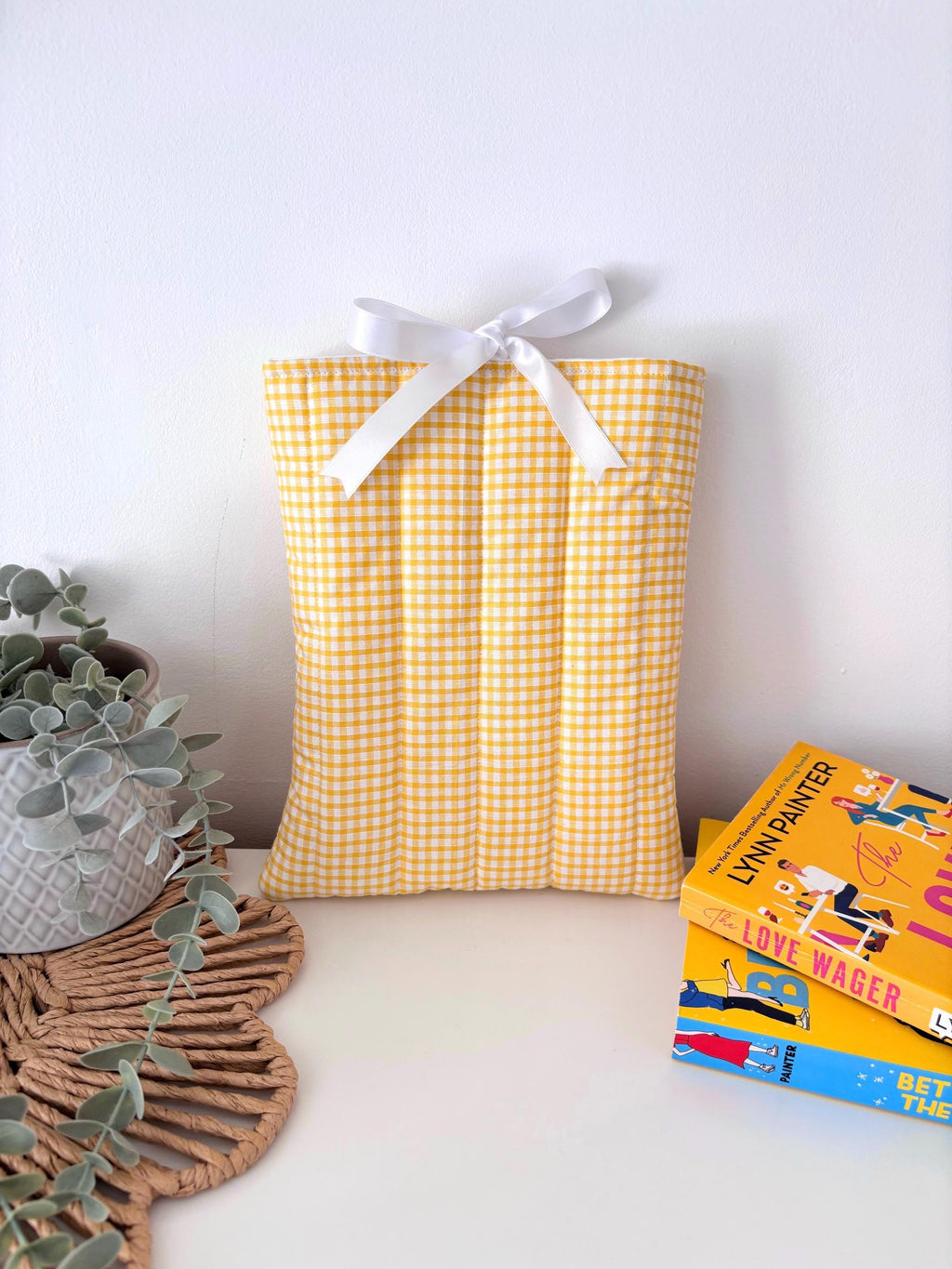 Yellow gingham quilted book sleeve
