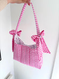 Candy pink gingham floral mini bow shoulder bag