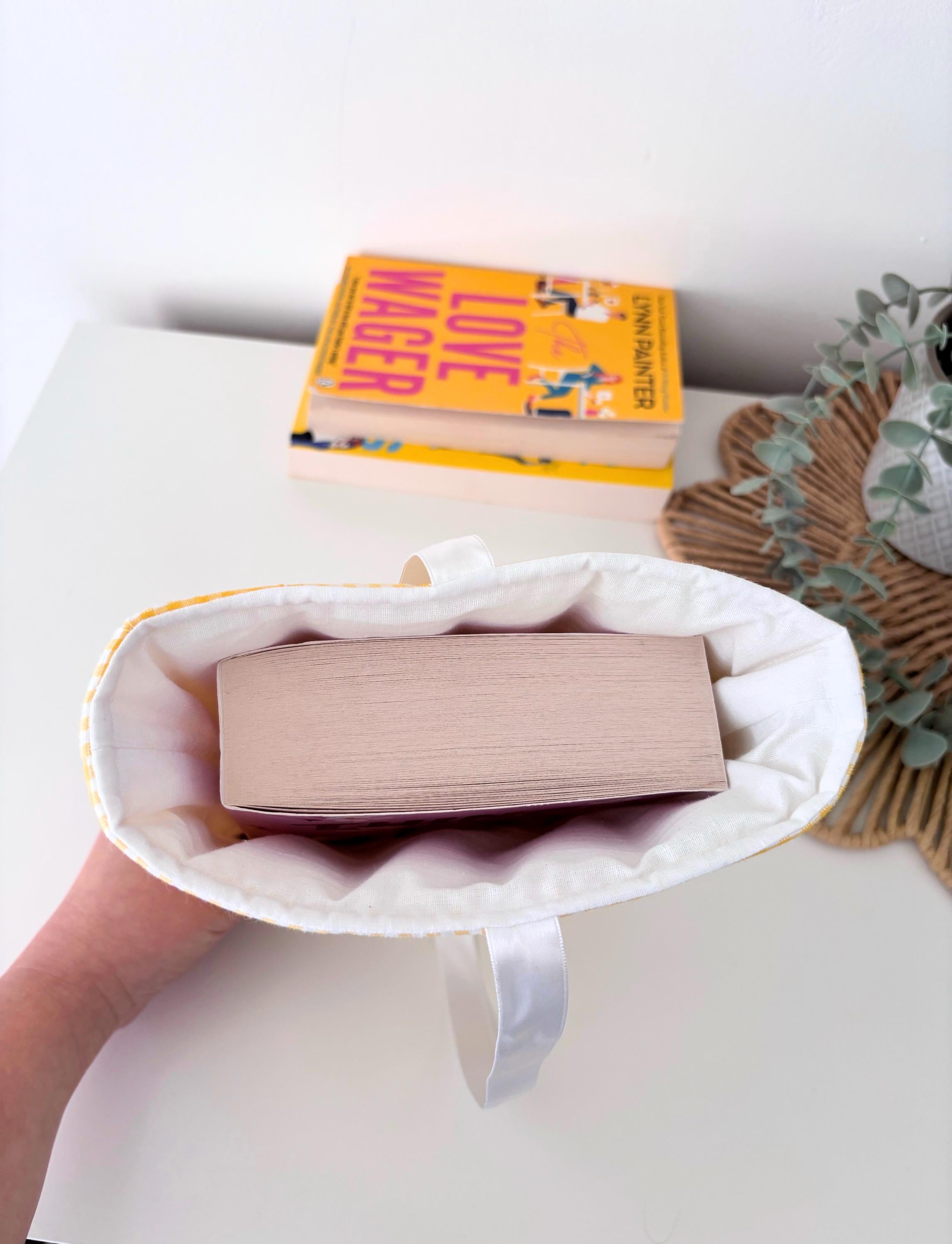Yellow gingham quilted book sleeve