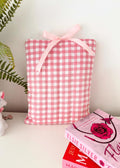 Pink gingham quilted book sleeve