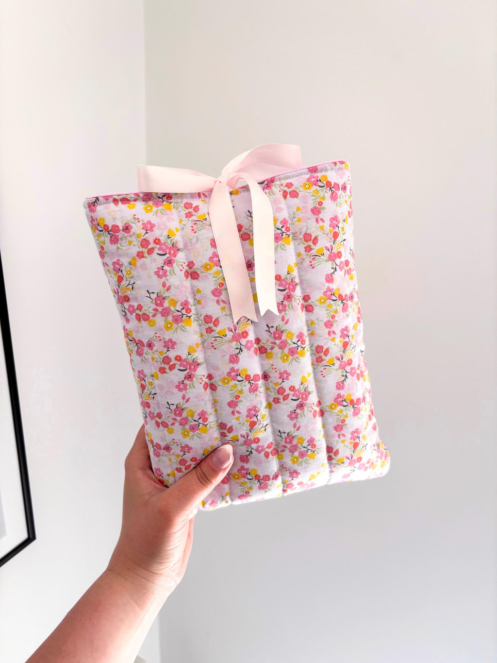 Pink blossom quilted book sleeve