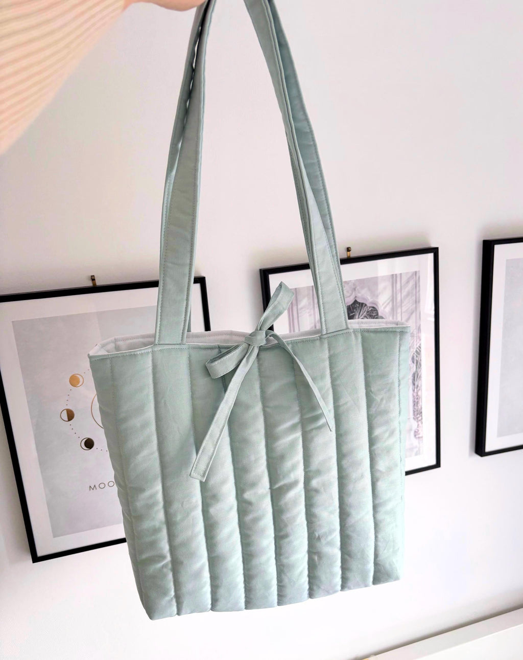 Duck egg pastel quilted tote bag