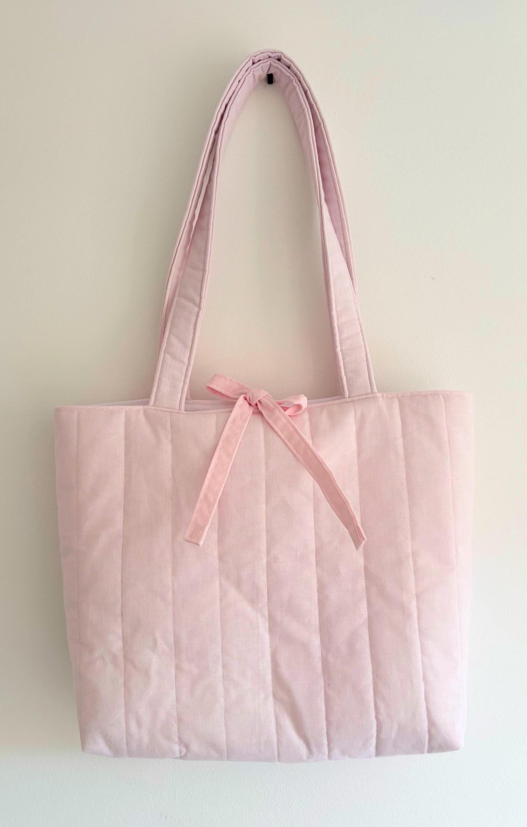 Pastel pink quilted tote bag