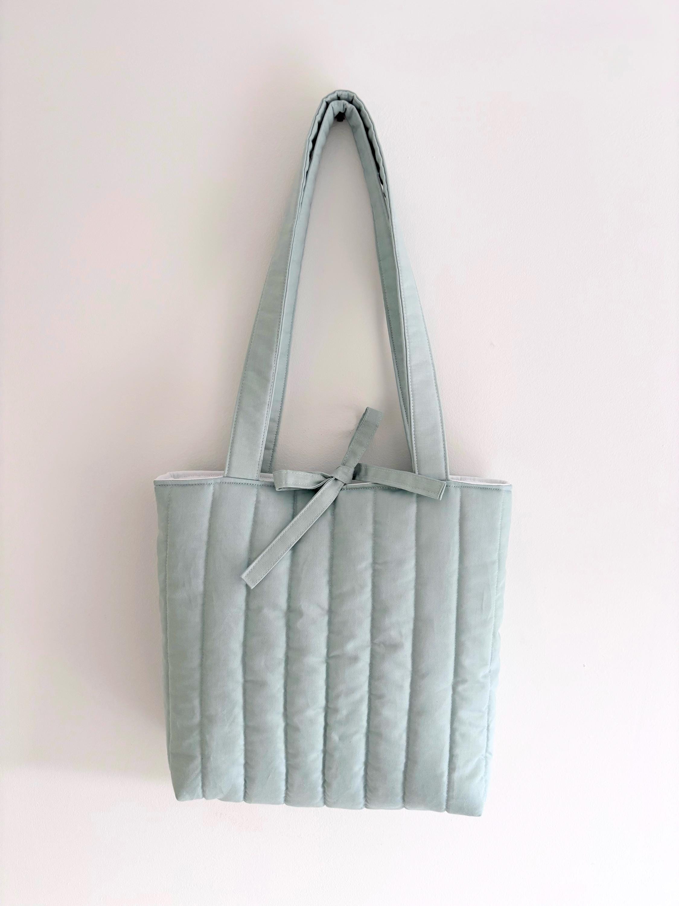 Duck egg pastel quilted tote bag