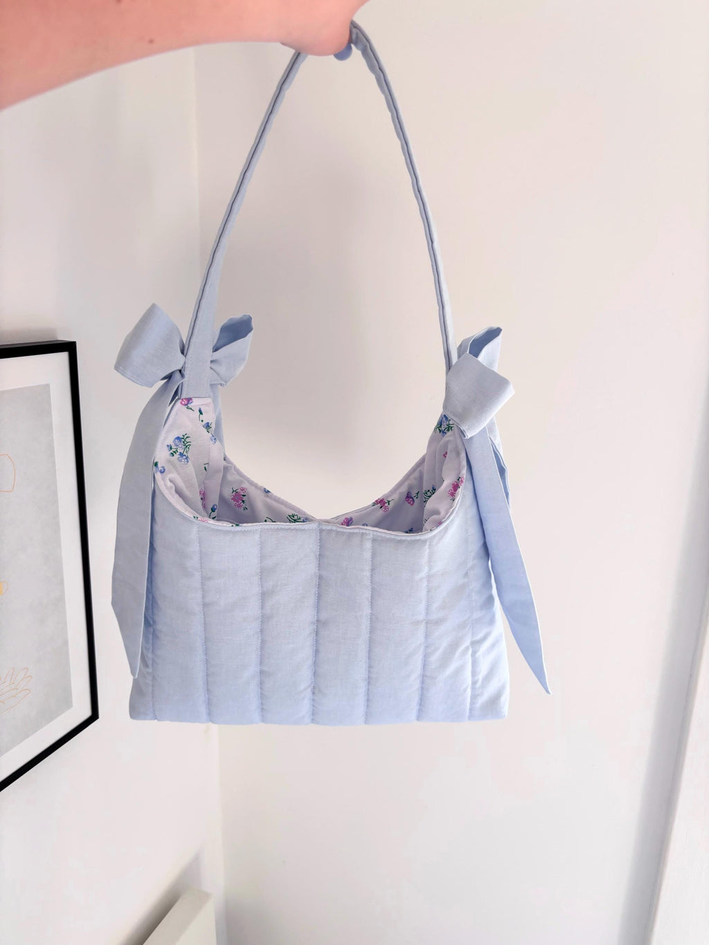 Pastel blue mini bow shoulder bag