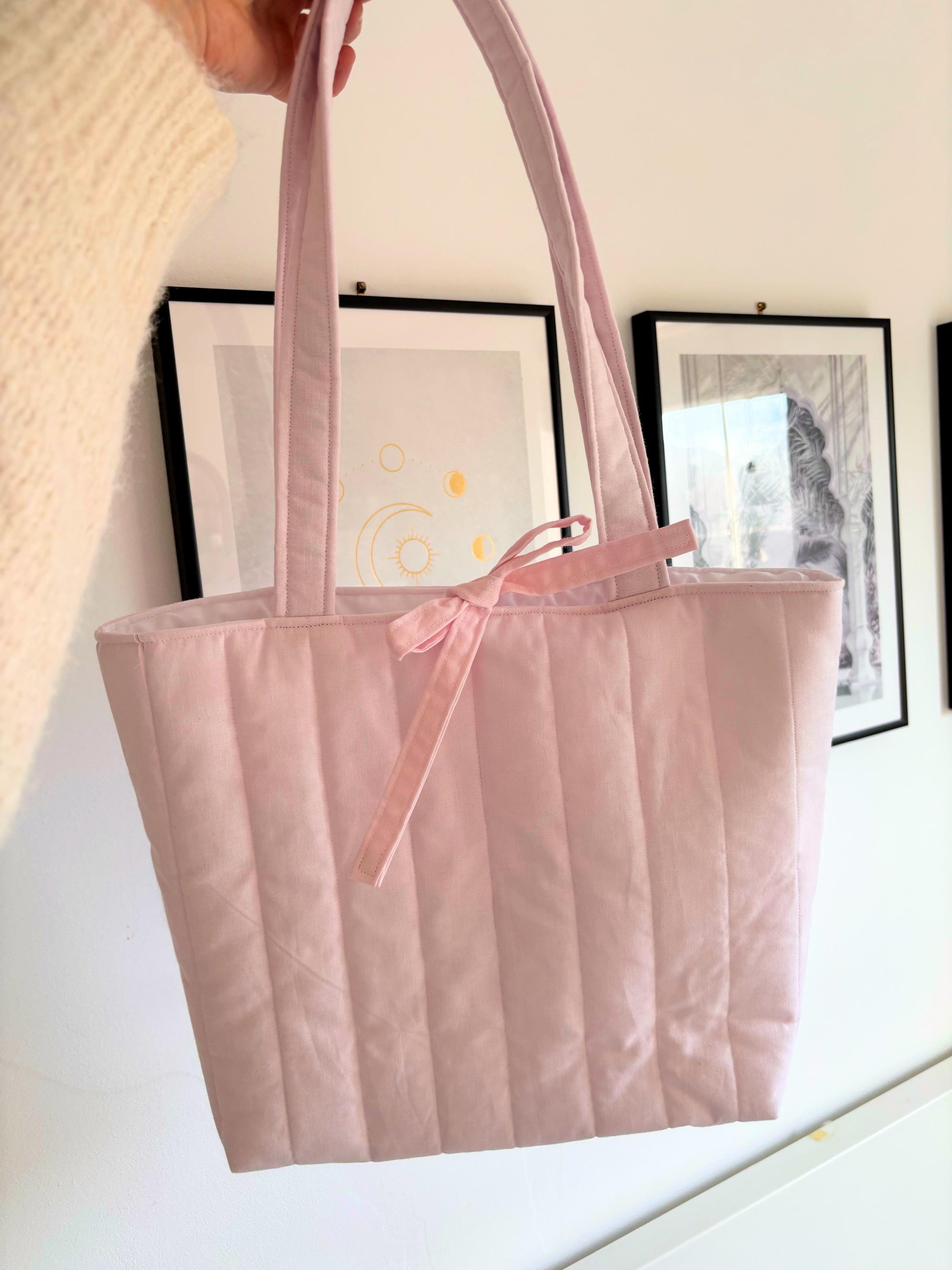 Pastel pink quilted tote bag