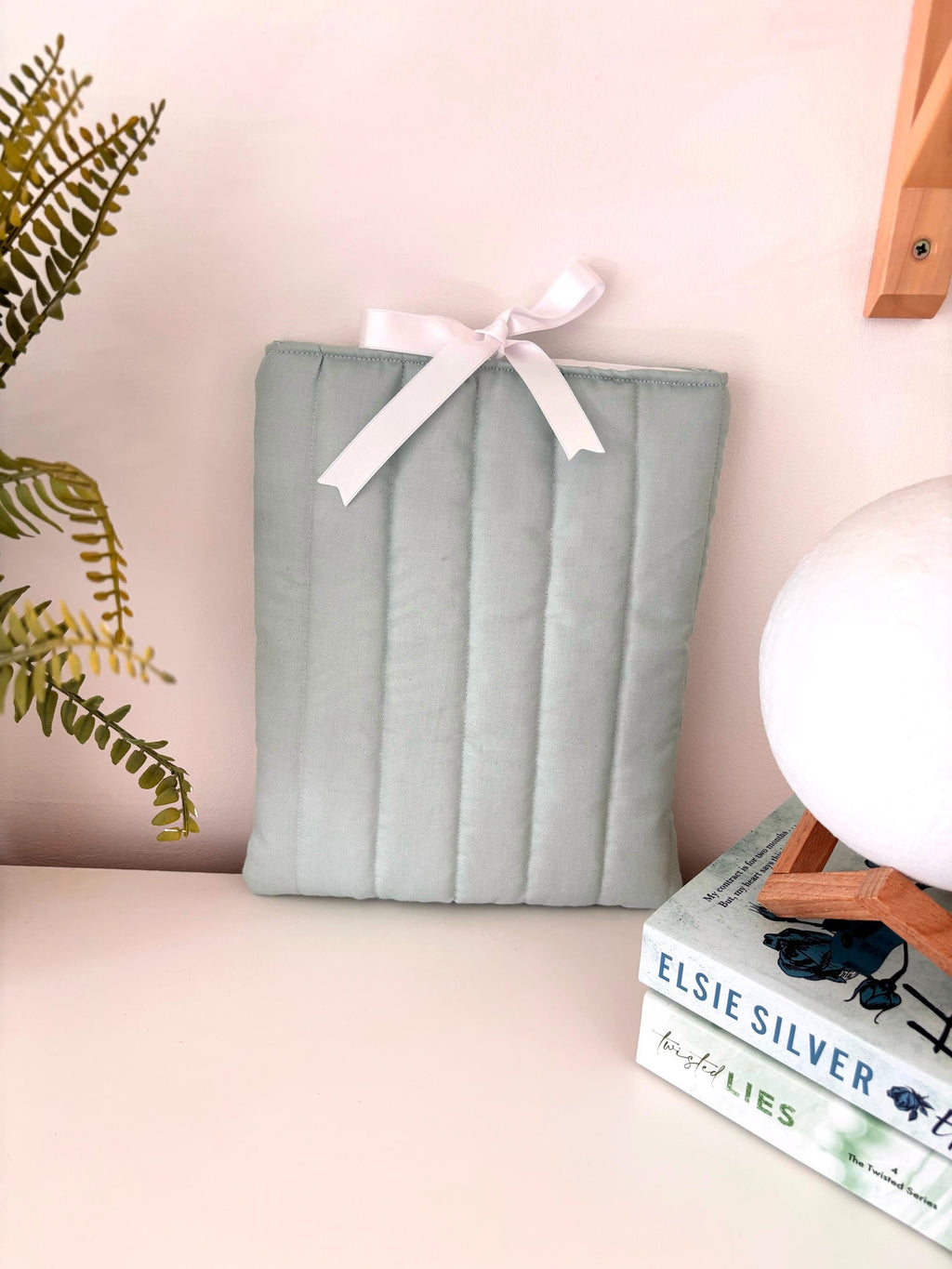 Duck egg blue quilted book sleeve