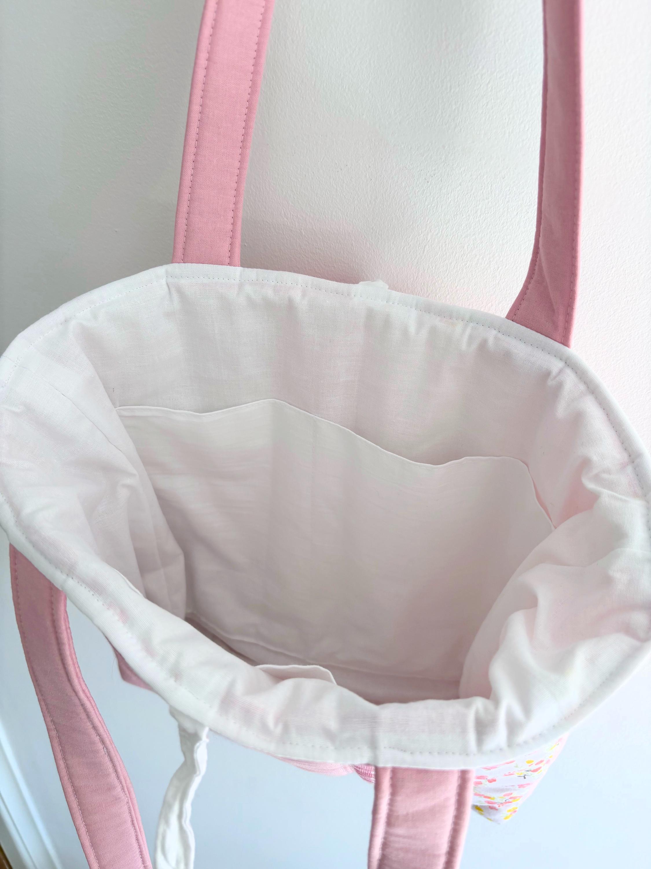 Pink patchwork quilted tote bag
