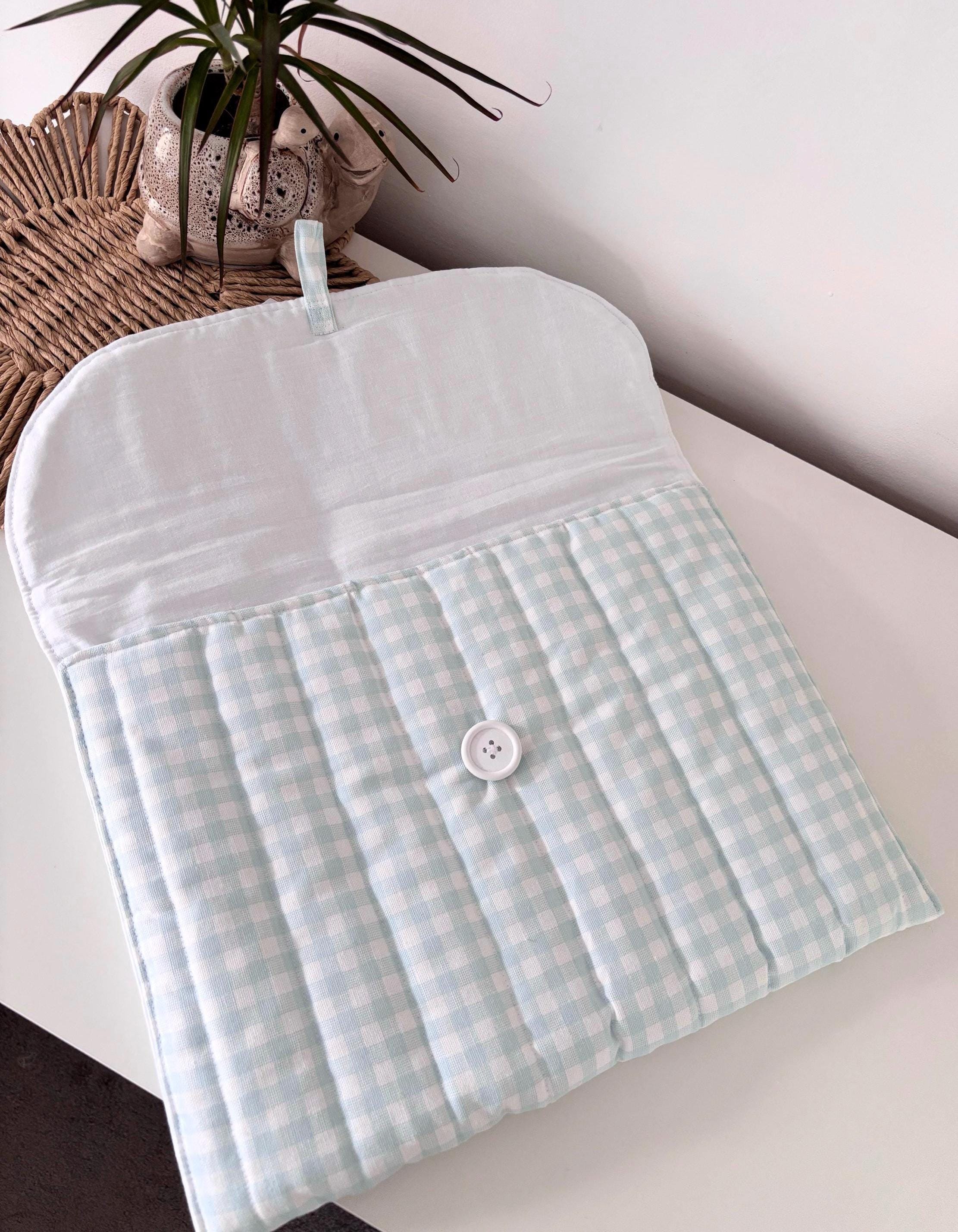 13” pastel blue gingham quilted laptop sleeve