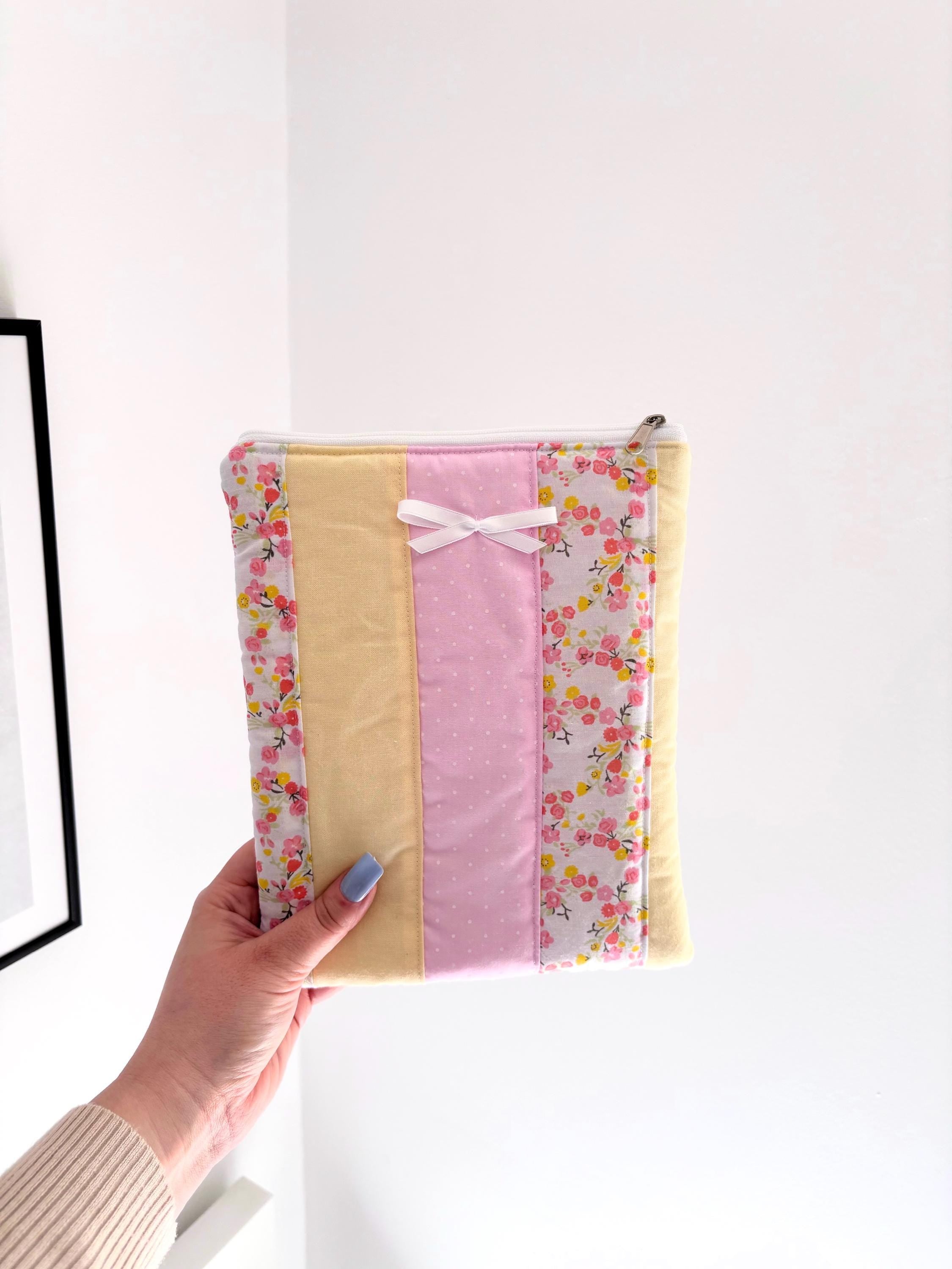 Pastel pink and yellow patchwork kindle/e-reader sleeve