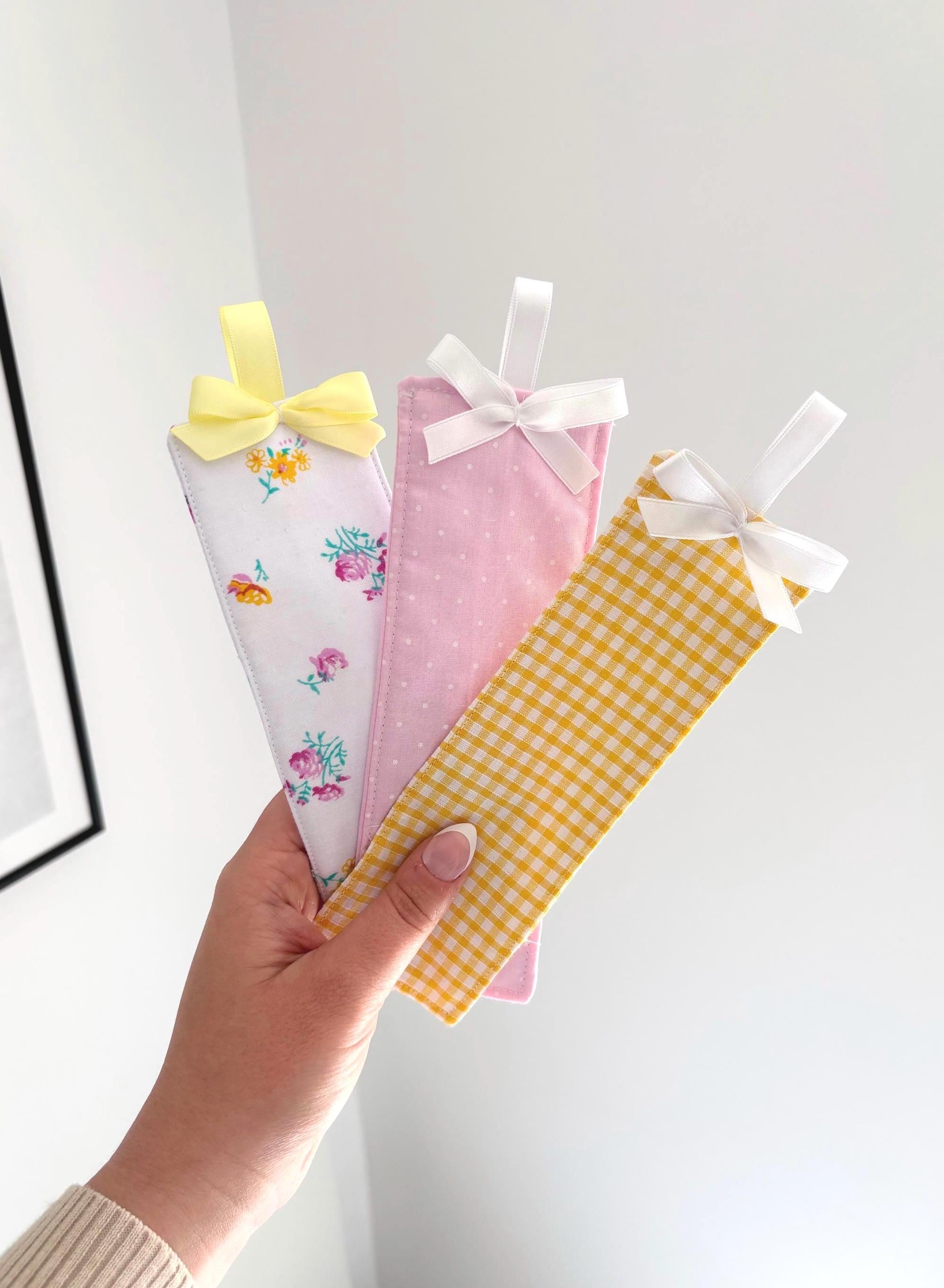 Yellow gingham fabric bookmark