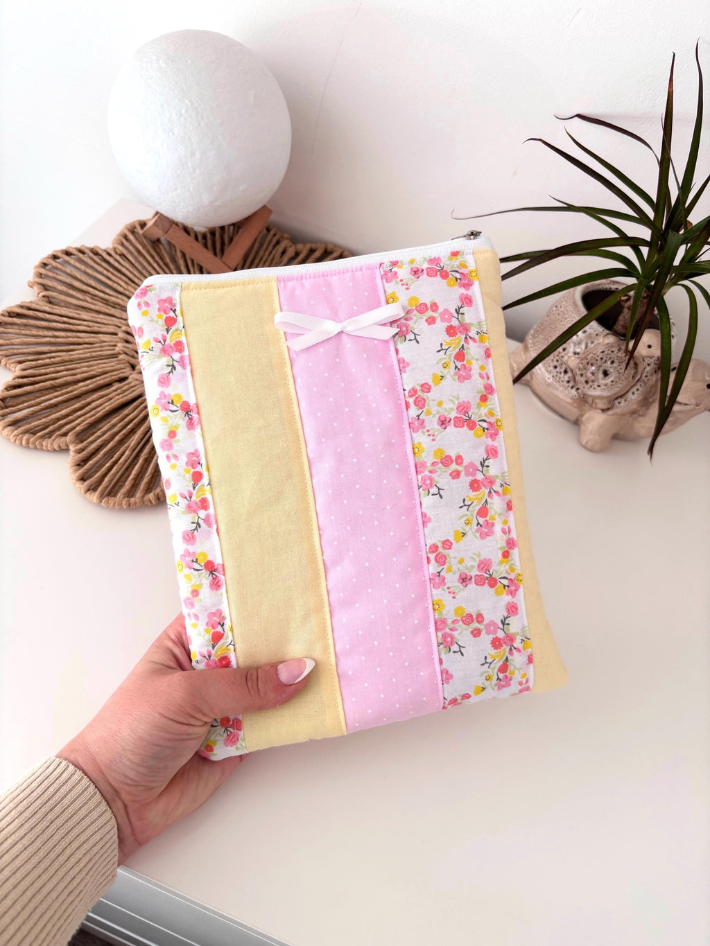 Pastel pink and yellow patchwork kindle/e-reader sleeve