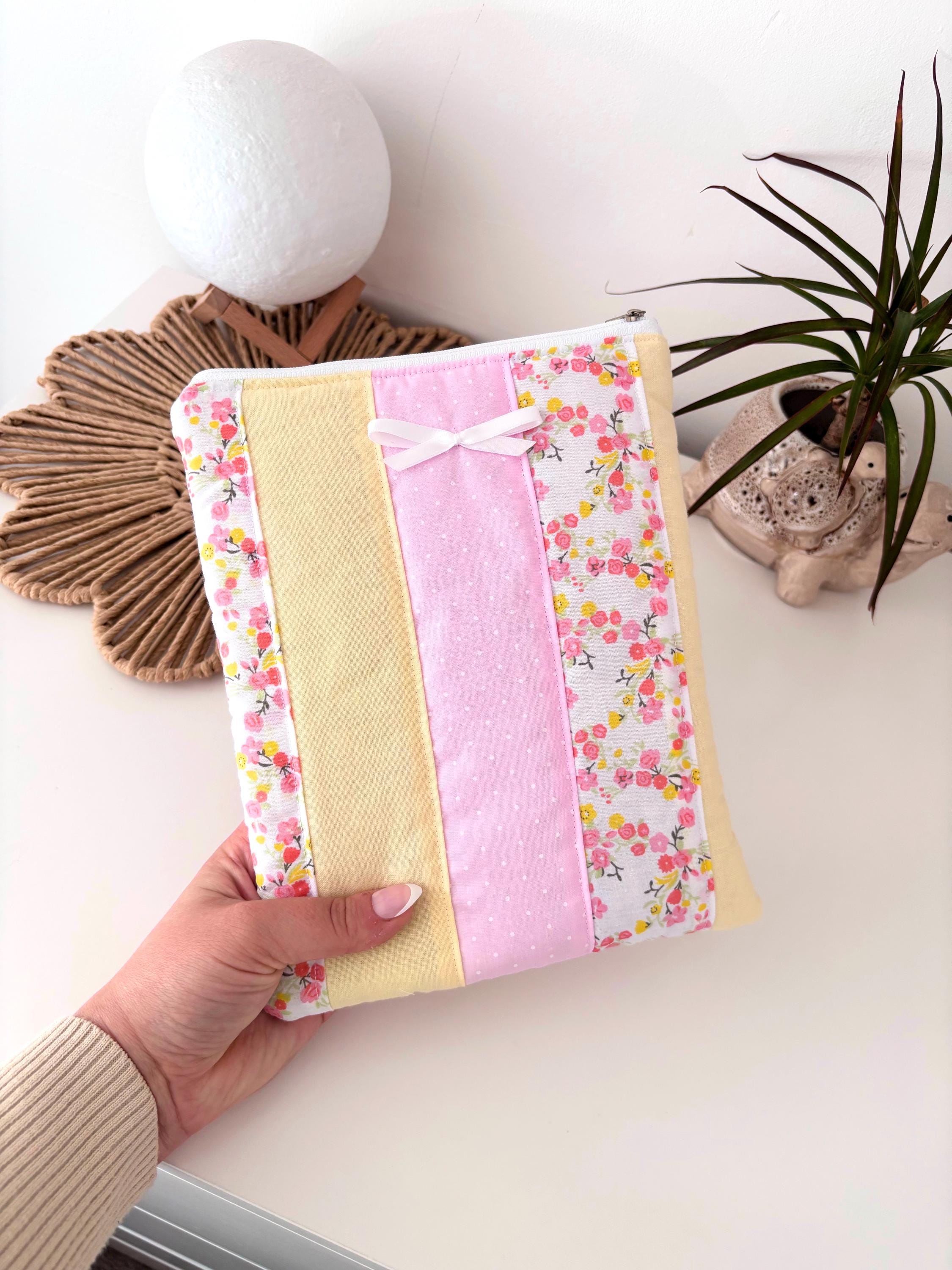 Pastel pink and yellow patchwork kindle/e-reader sleeve