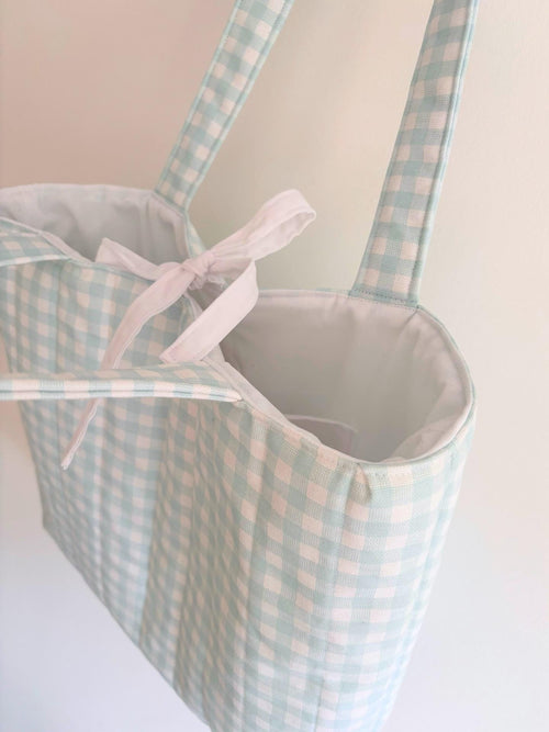 Blue gingham quilted tote bag