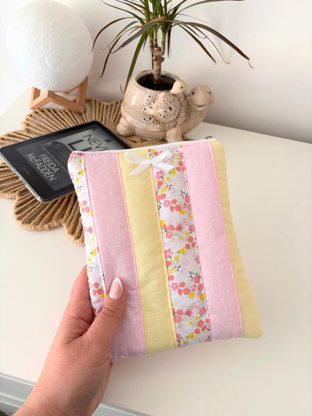 Pastel pink and yellow patchwork kindle/e-reader sleeve
