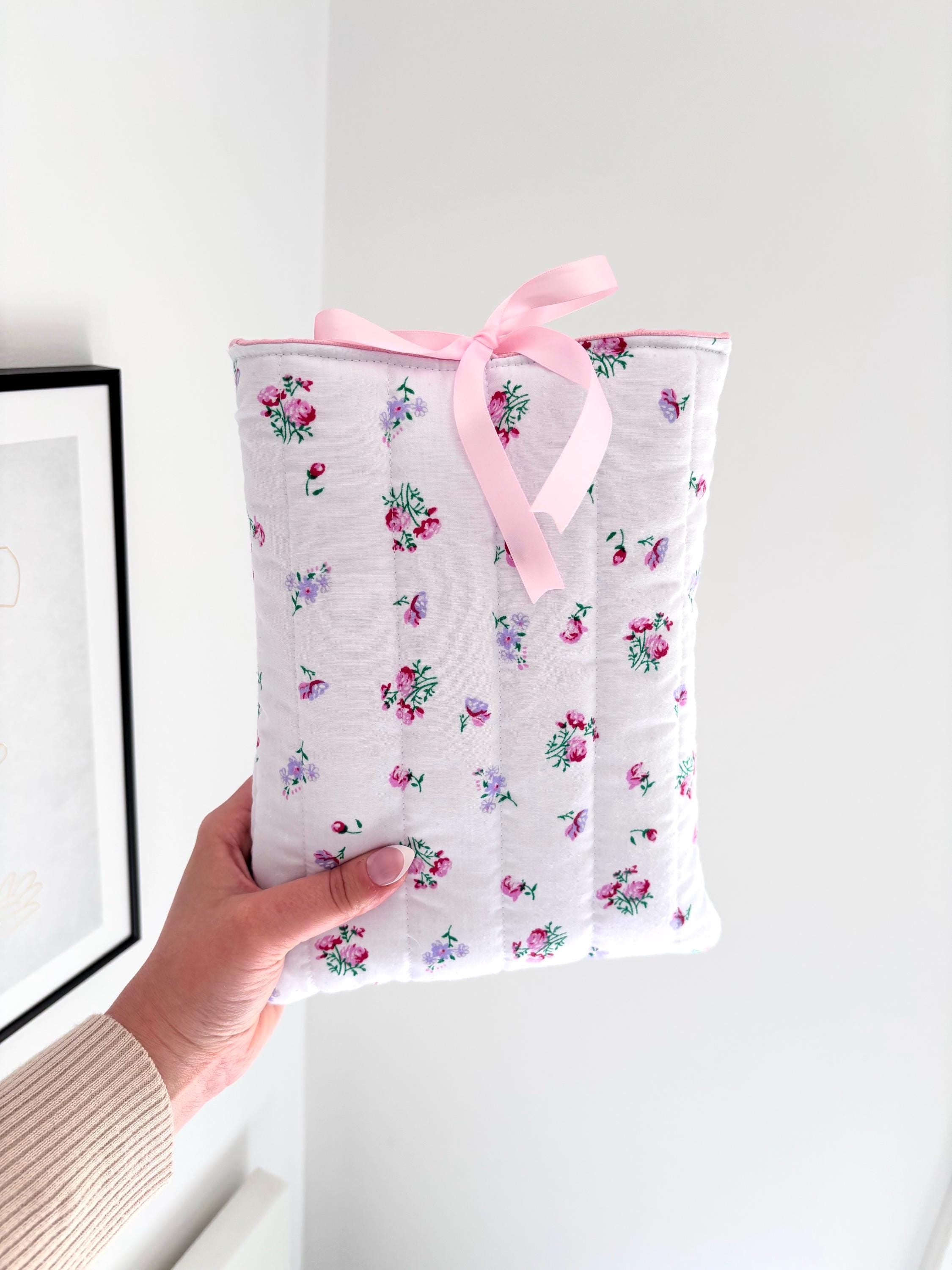 Pink floral quilted book sleeve